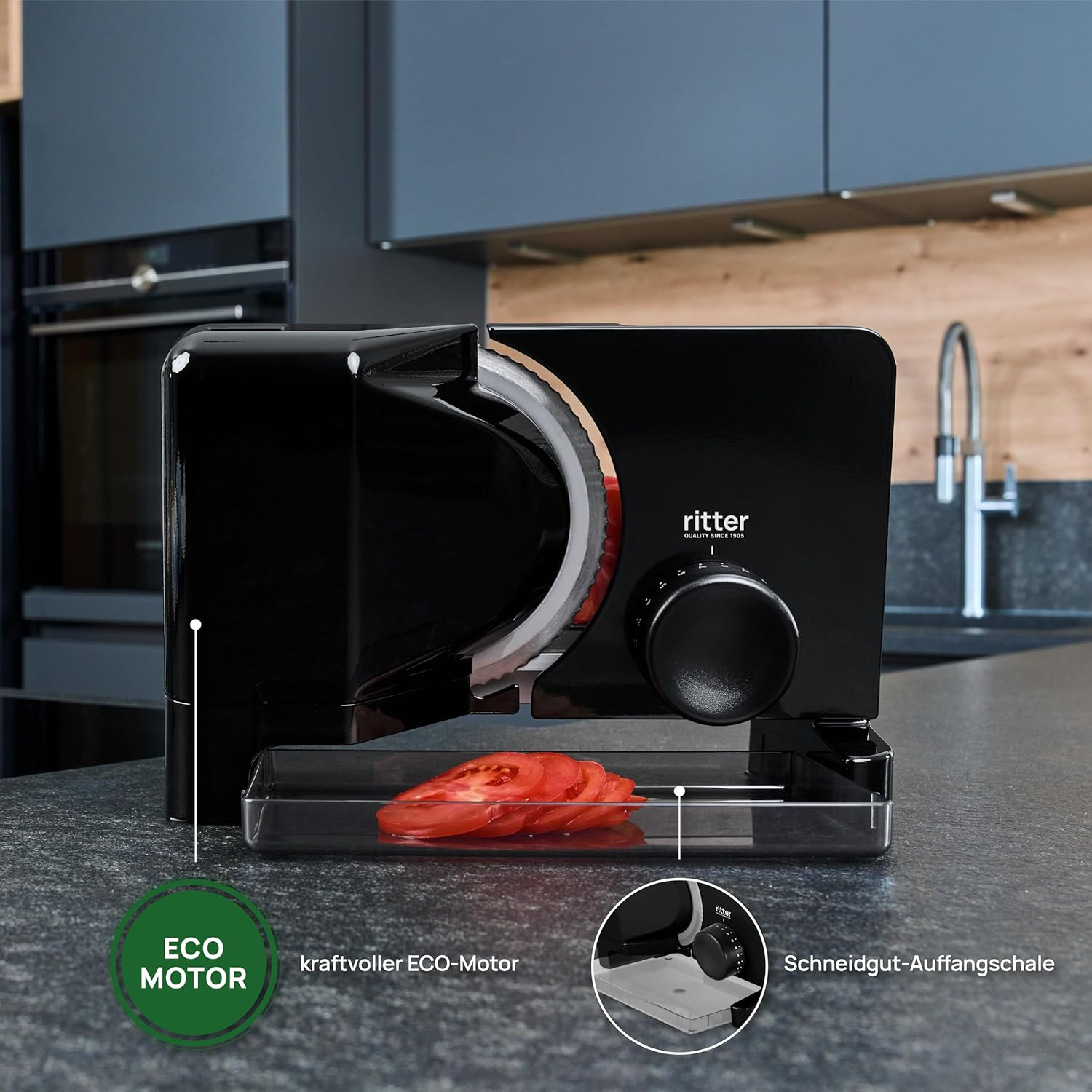 Ritter E 16 Duo plus Electric Slicer and Cutting Machine Made of Metal with Eco Motor, Made in Germany, Black - Metallic Silver image number 3