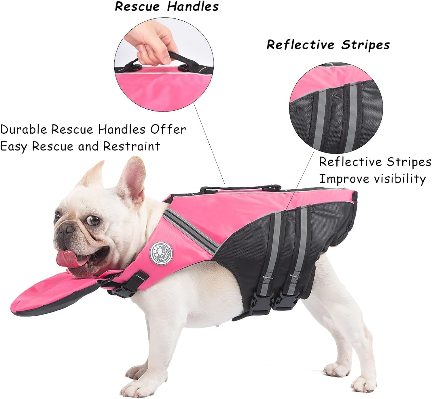 French Bulldog Life Jacket - Professional Dog Safety Vests for Swimming, Superior Buoyancy & Rescue Handle (Chest Girth: 17"-30" Weight: 17-28LB) image number 2