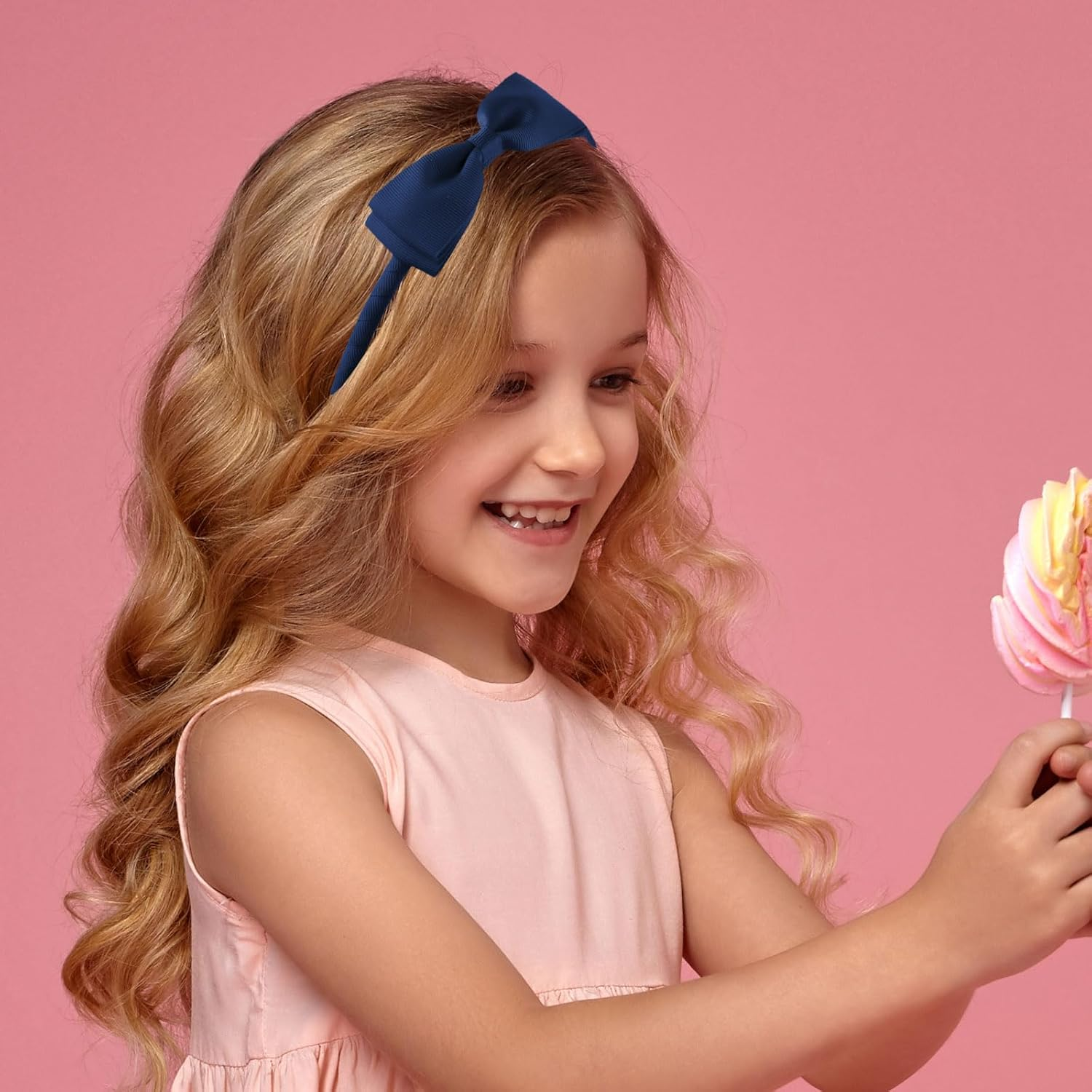 AYNKH 3 Pieces Blue School Bows Headbands Alice Hairbands, Girls Uniform Ribbon Bow Set, Hair Accessories for Little Girl Toddlers Teens Birthday New Year Present image number 2