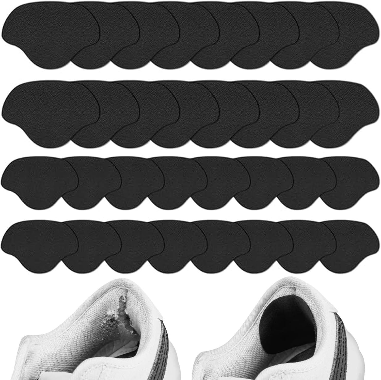 16 Pairs Shoe Hole Repair Patches, Self-Adhesive Patch for Heel Hole of Shoes, Ultra Fine Fiber Leather Shoe Heel Repair, Adhesive Shoe Inserts for Sneaker, Leather Shoes, High Heels, 2 Sizes (Black)
