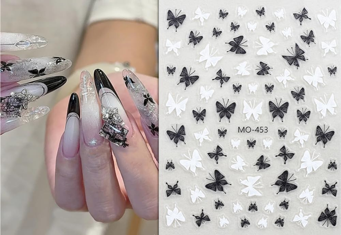 Nail Art Stickers Self-Adhesive Design, Butterfly & Bow Stickers for Nail Decoration - Set of 5 Sheets with Tweezers - Geiwogwc