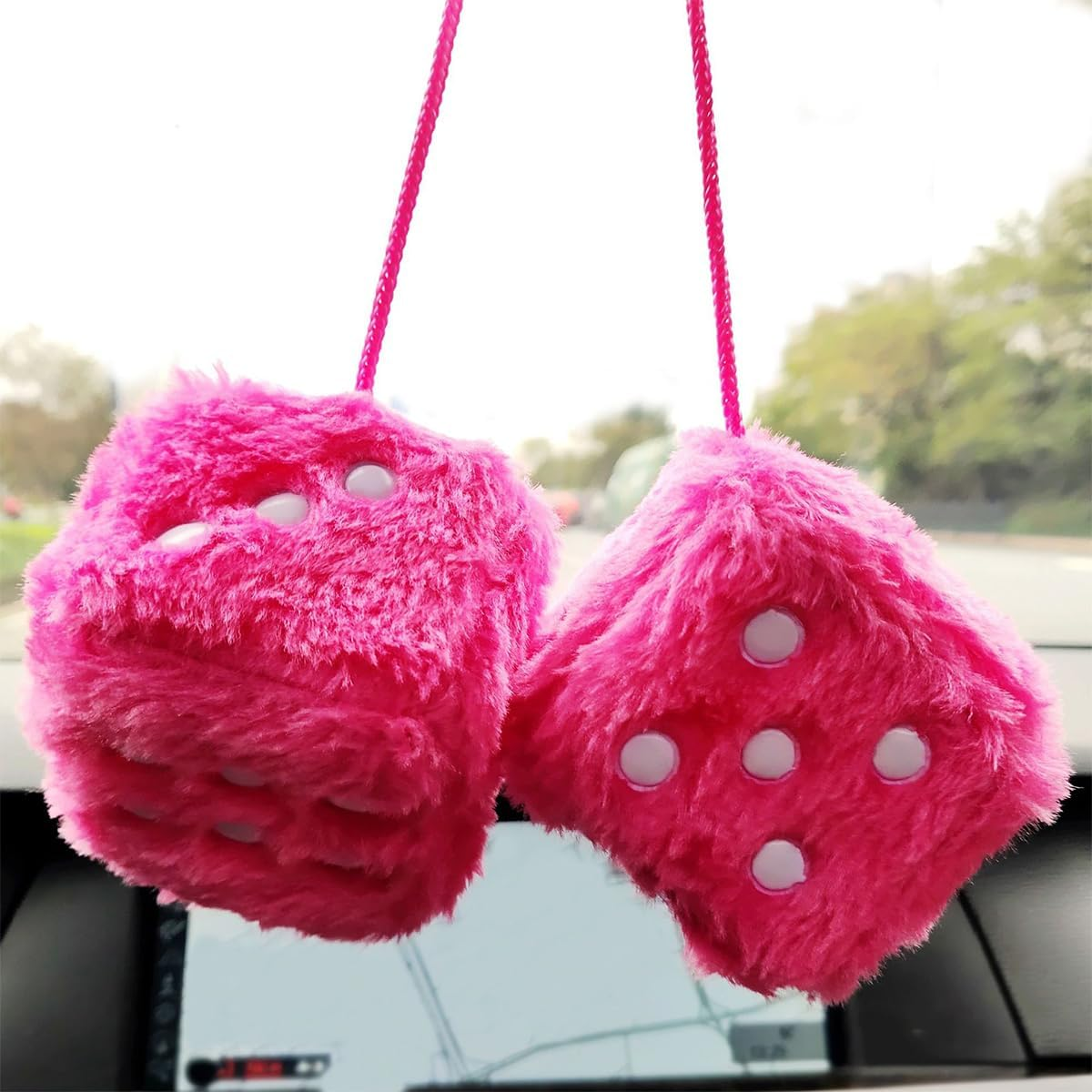 AIMALL 2PCS Plush Fuzzy Dice for Car Rearview Mirror, 2.95" Soft Touch Hanging Dice with Suction Cup, for Vehicles and Home - Black image number 3