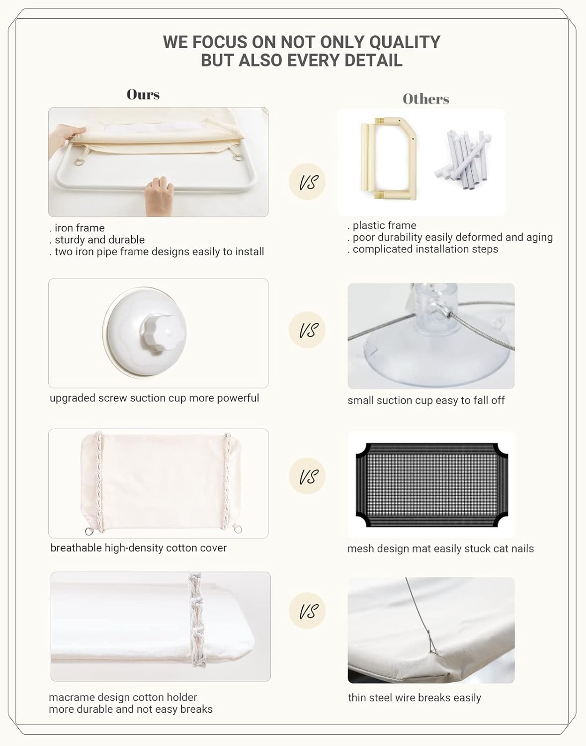 Mkono Cat Window Perch Macrame Boho Cat Hammock Wall Mounted Cat Bed for Indoor Cat, Pet Resting Seat Safety Space Saving Cat Shelves with Screw Suction Cups image number 3