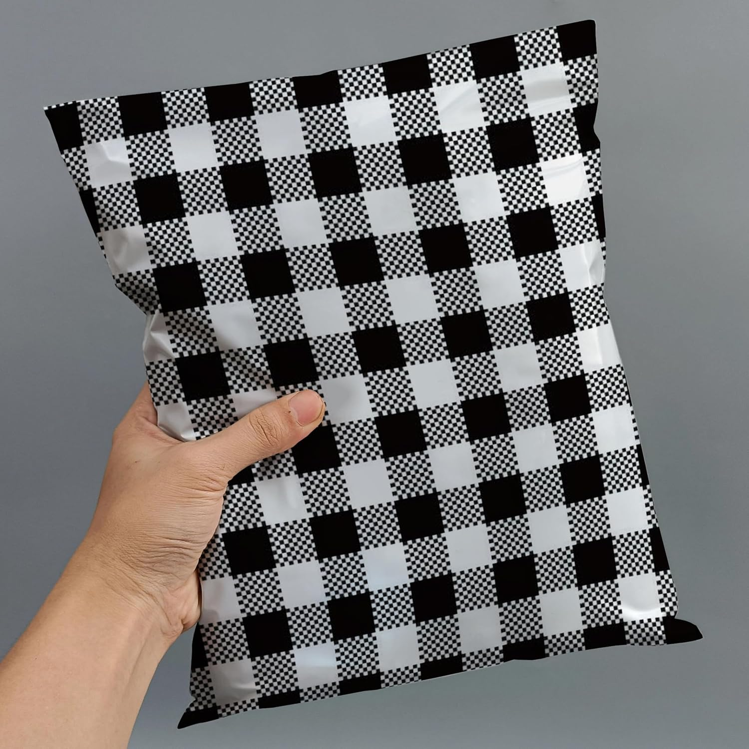 200 Count - 6X9 Inch, Poly Mailer Black Gingham Plaid Envelope, Mailing Shipping Bags with Self Seal Strip image number 5