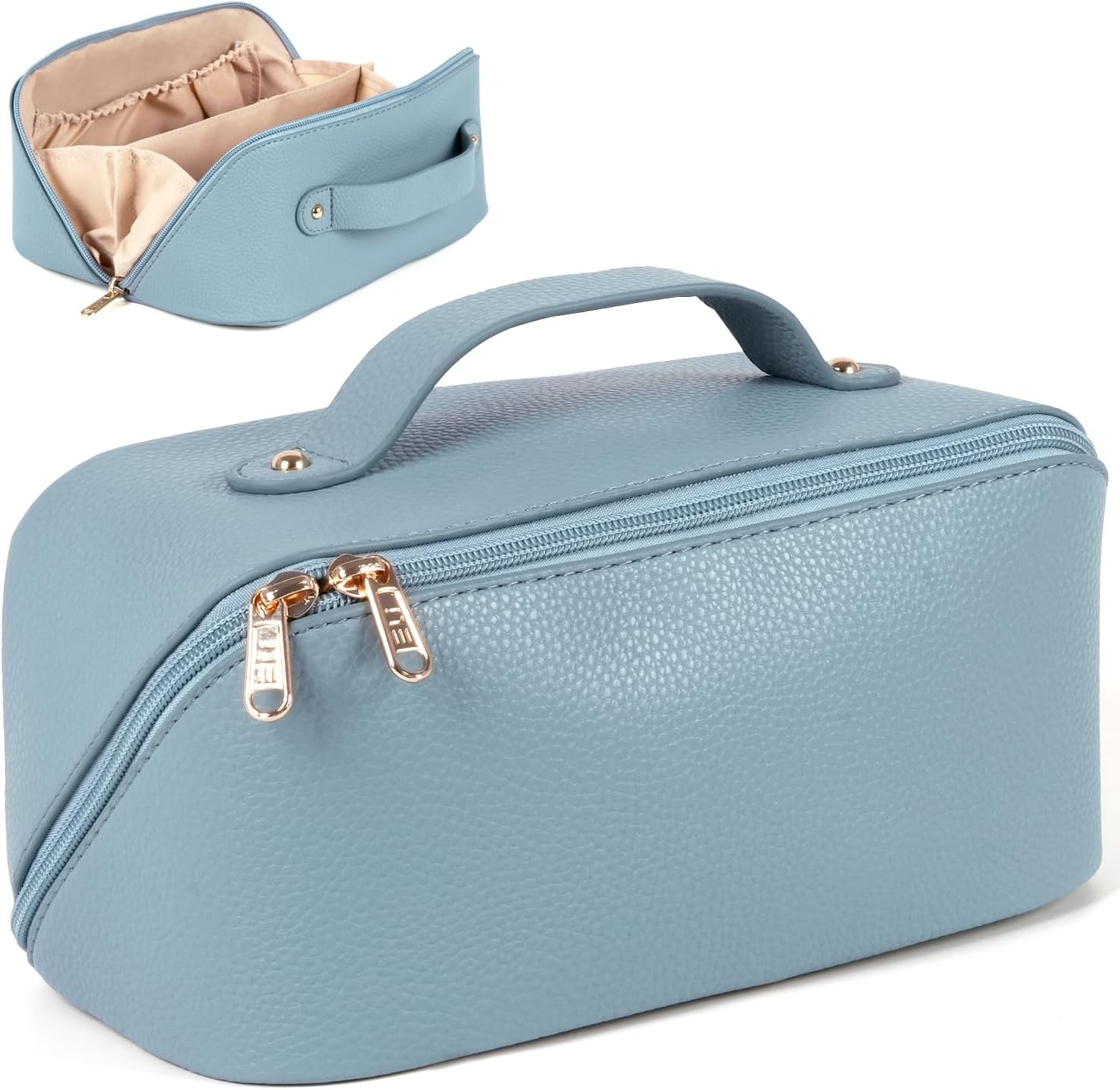 Large Capacity Cosmetic Bag, Travel Cosmetic Storage Bag with Handle, Portable Zipper Cosmetic Bag Toiletry Bag Makeup Bag Large with Compartments for Women Girls, Green, Large Capacity Cosmetic Bag