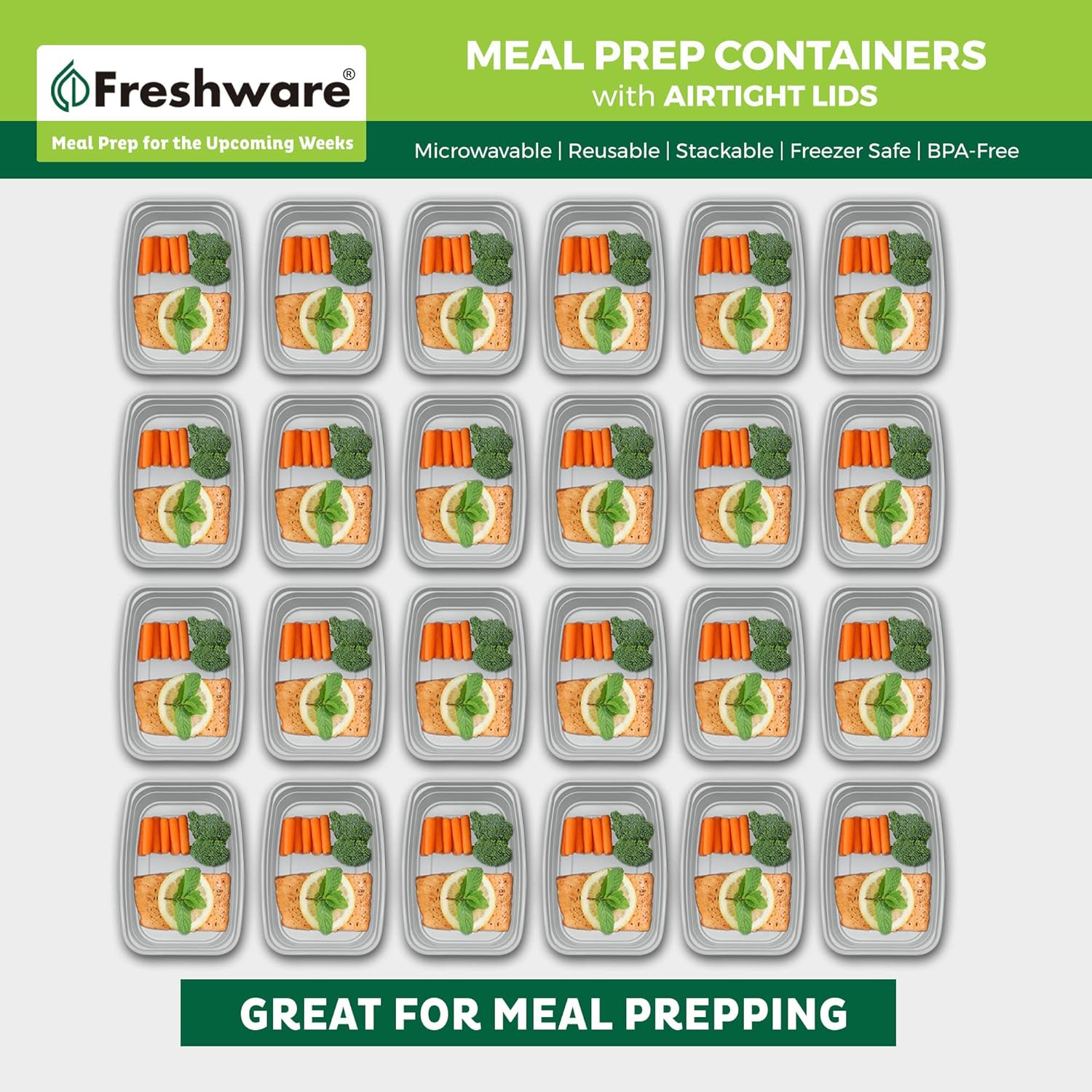 Freshware Meal Prep Containers [25 Pack] 1 Compartment Food Storage Containers with Lids, Bento Box, BPA Free, Stackable, Microwave/Dishwasher/Freezer Safe (28 Oz) image number 3