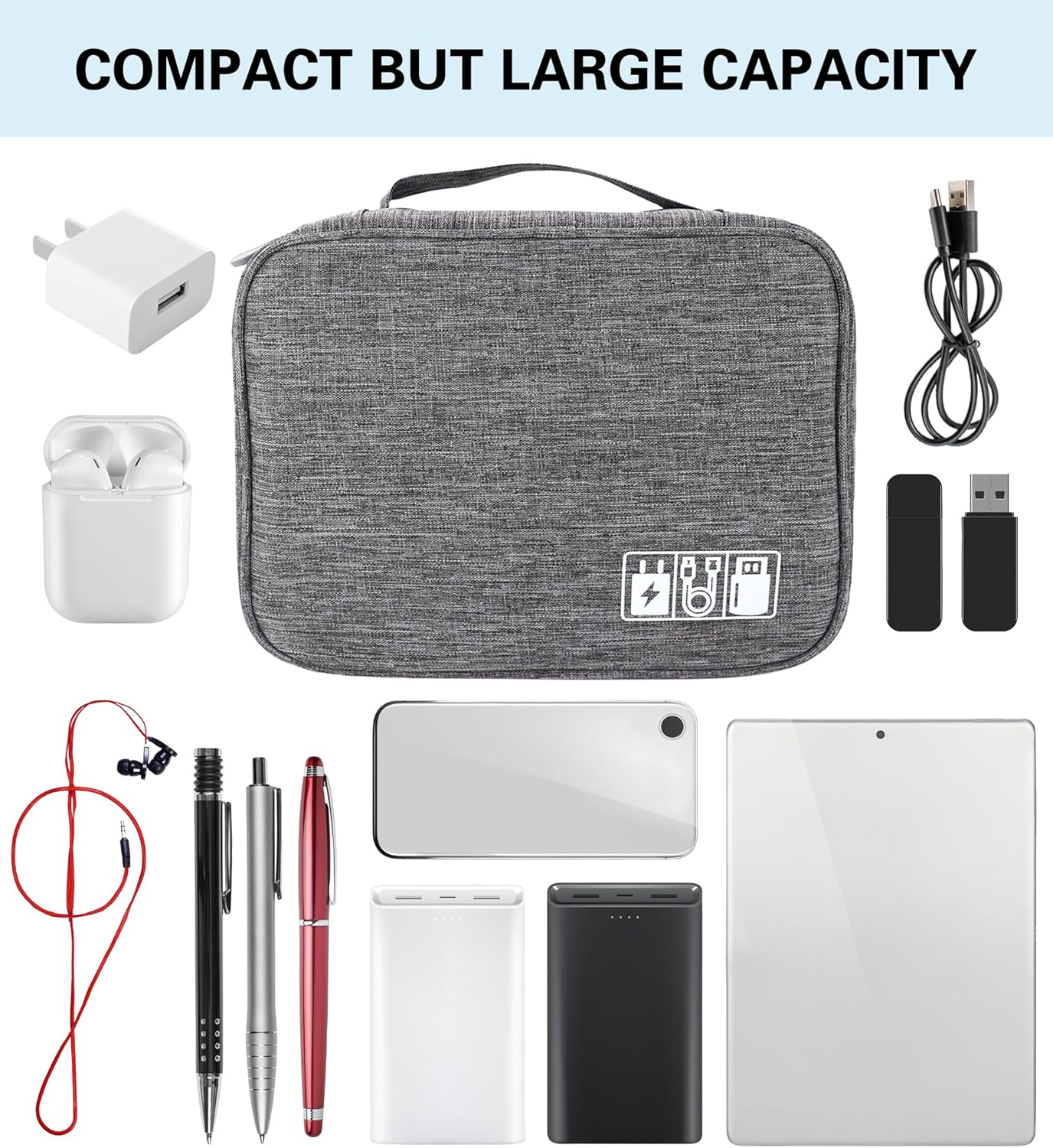 Electronics Organizer Bag, Cord Organizer Travel, Portable Tech Bag, Travel Waterproof Cable Case, Essentials for Cord/Charger/Earphone/Usb/Tablet/Electronic Accessories image number 3
