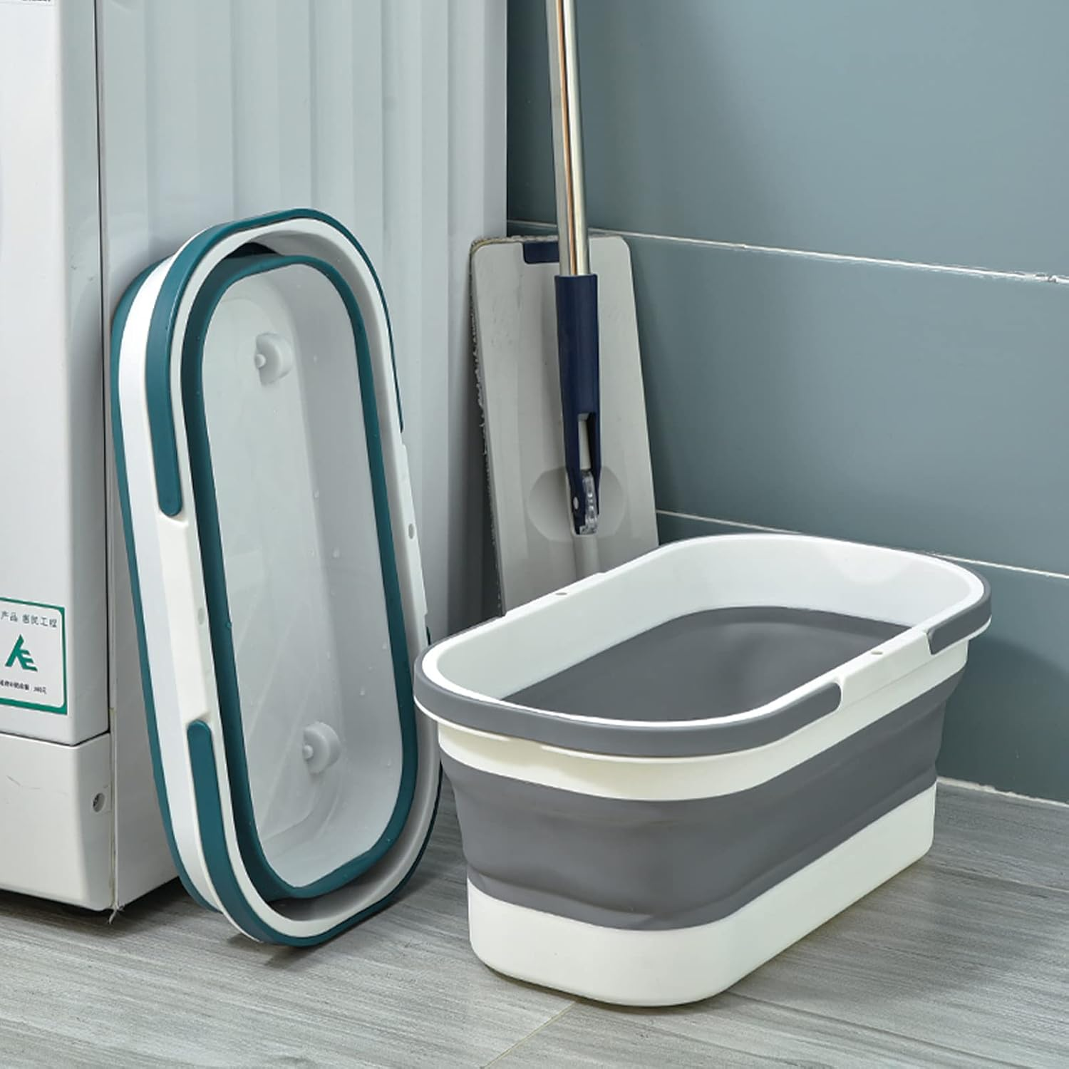 Goderewild Collapsible Plastic Bucket with Wheels 12L (3.17 Gallon) for House Cleaning, Camping, and RV - Multi-Purpose Rectangular Handy Basket for Cleaning Mop - Lightweight and Portable (Blue) - 12L-Blue image number 4