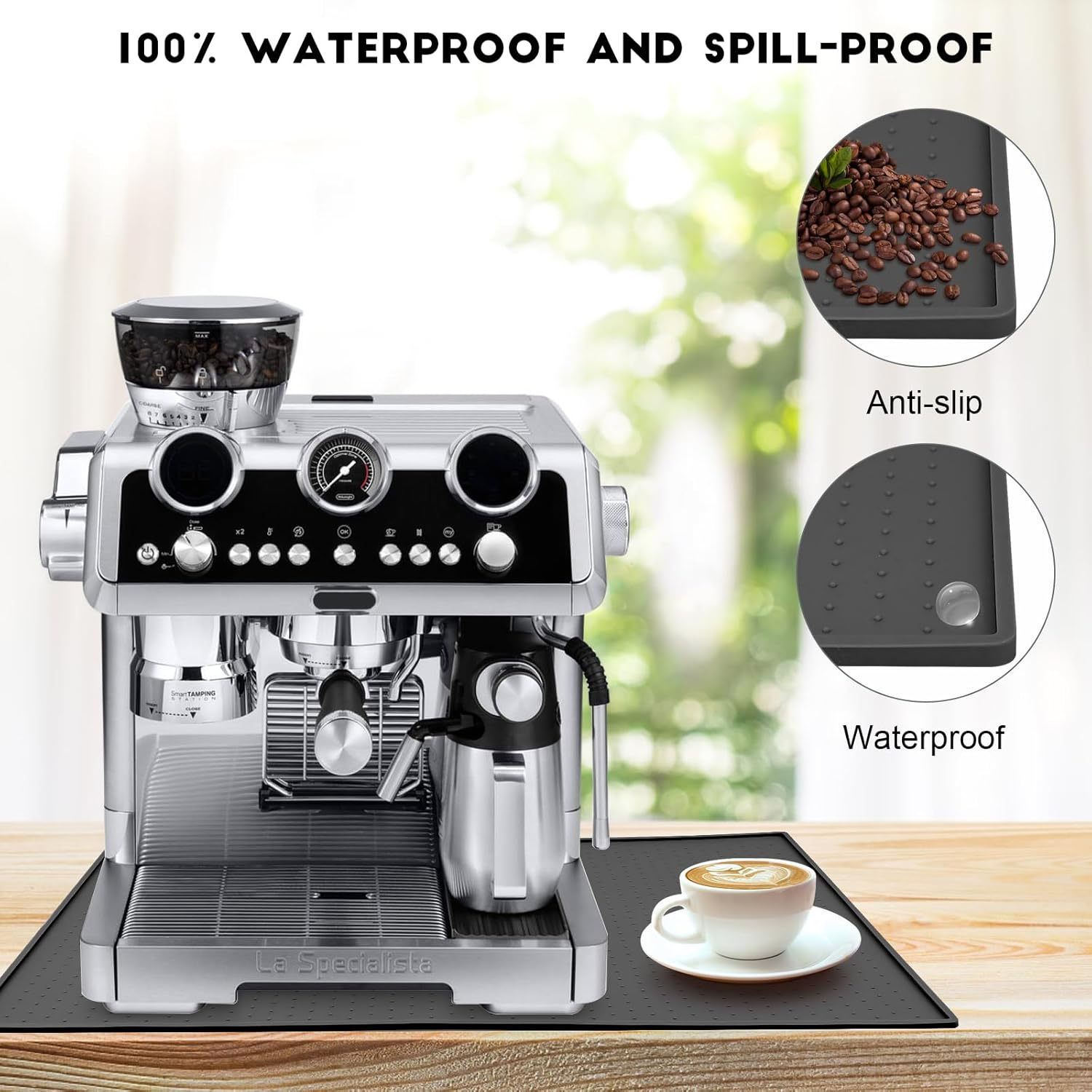 Silicone Mat under Coffee Machine, Non-Slip Mat for Fully Automatic Coffee Machine, Barista Accessories with Granules Design for Stabilising the Coffee Machine and Protecting the Table Top (Black) image number 2