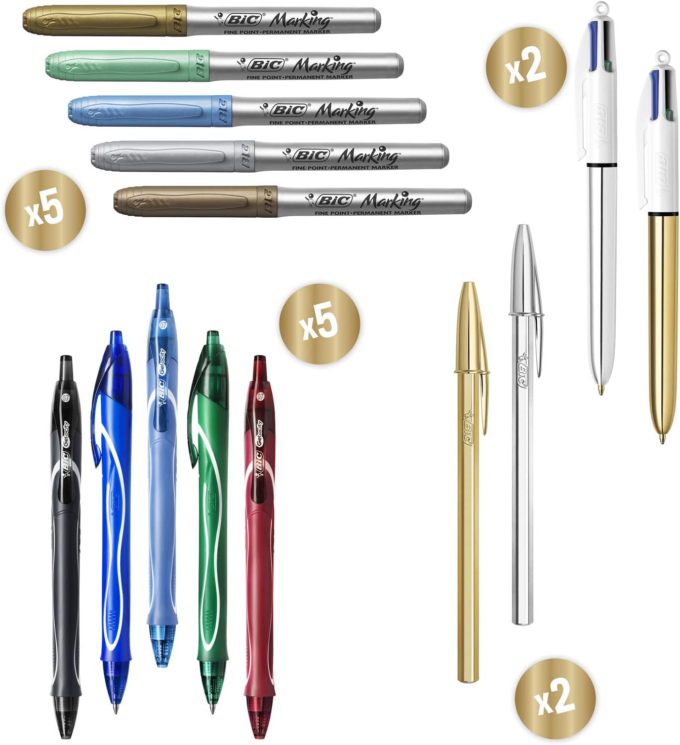 BIC My Surprise Box - Gift Set of 14 Writing Instruments, 4 Ballpoint Pens/5 Metallic Felt-Tips/ 5 Gel Pens/1 Sticky Note Block and an A5 Note Pad - White, Assorted Colours image number 3