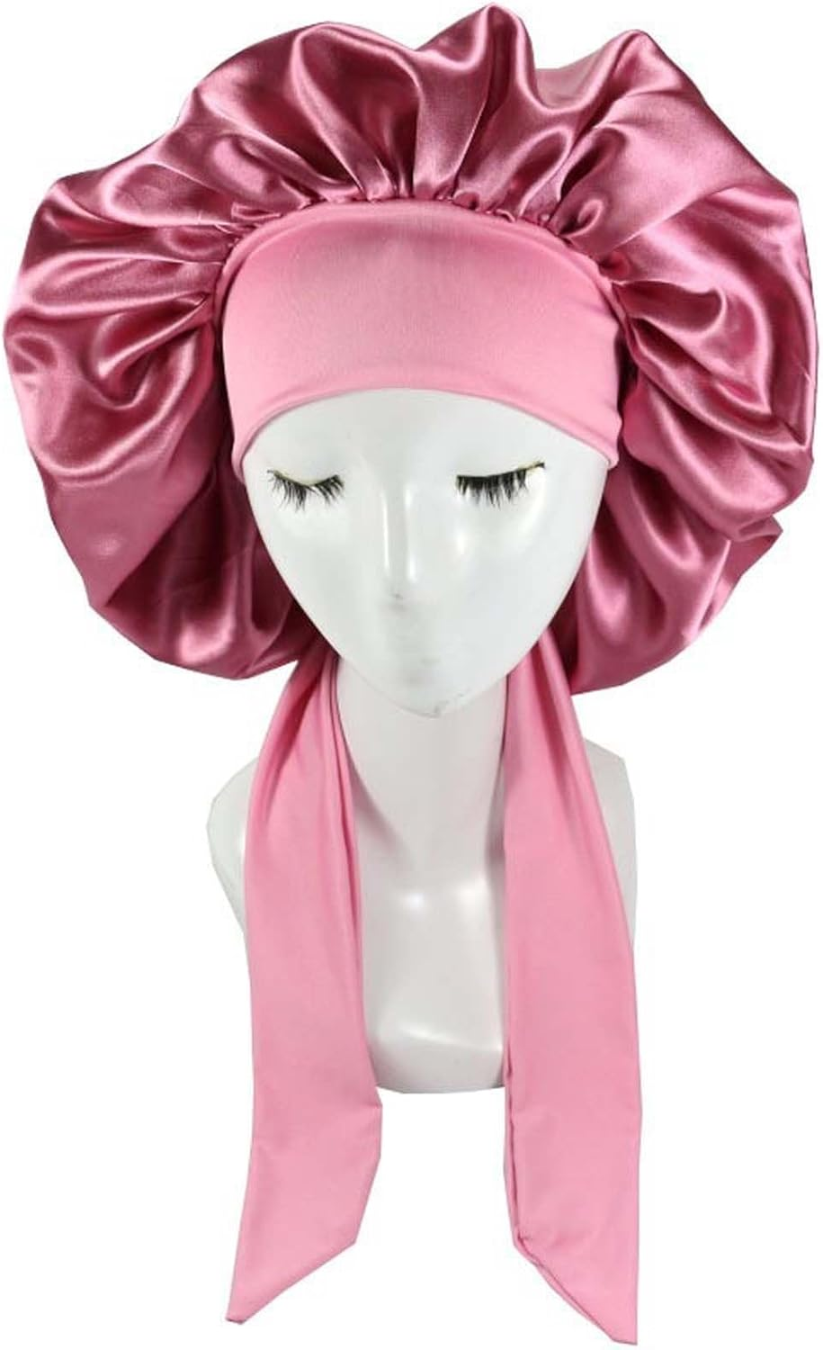 Satin Bonnet Sleep Cap, Silk Adjustable Sleep Cap, Elastic Shower Cap, Headscarf Sleeping, Bonnet Silk Hood for Sleeping, Soft, for Sleep, Shower, Hair Care, Spa, Hairdressing Salons (Pink) image number 1
