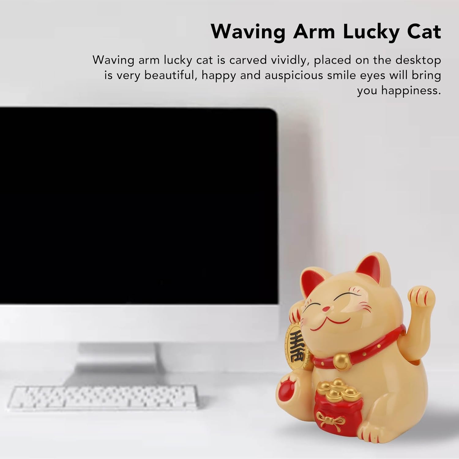 Bewinner Waving Lucky Cat, Solar Powered Cute Waving Cat Good Luck Wealth Welcoming Cats Home Display Car Decor Feng Shui Decoration (Yellow) image number 5
