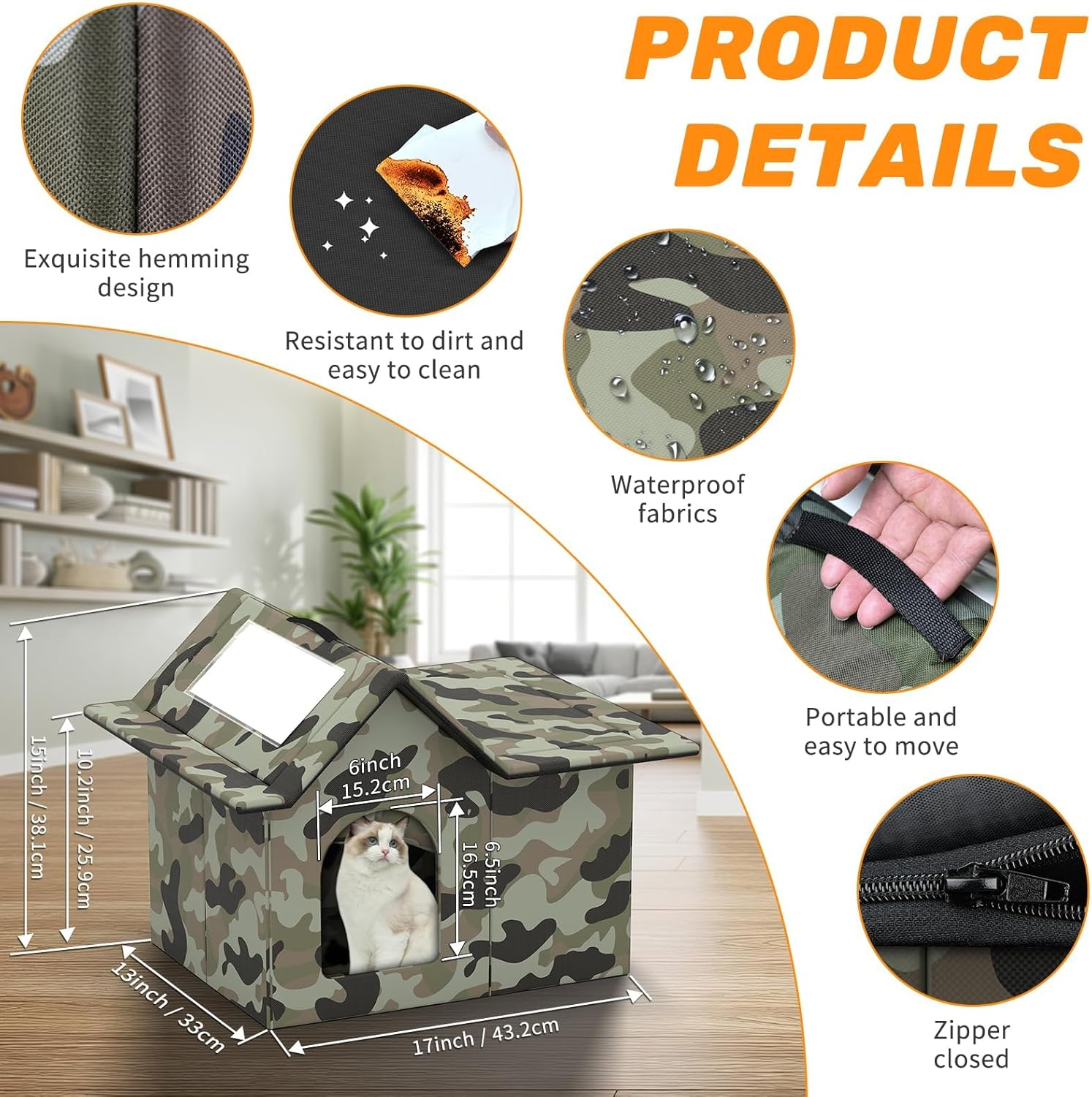 Outdoor Cat House Waterproof, Insulated Cat Houses for Outdoors, Large Feral Cat House for Seasons, Collapsible Outdoor Cats Shelter with Door and Soft Mat, Collapsible Feral Easy to Assemble (Green) image number 1