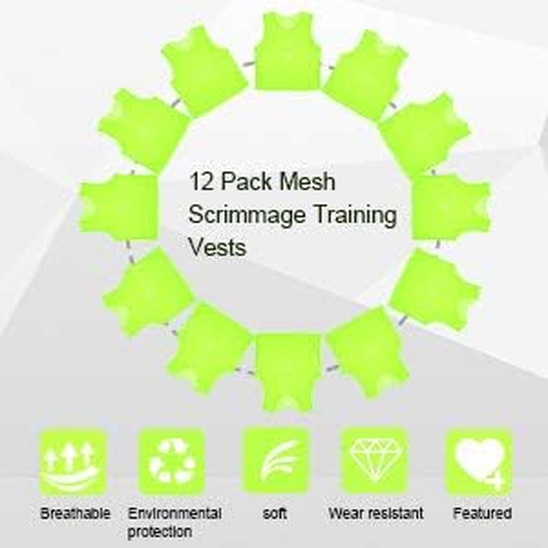 12 Pack Mesh Scrimmage Training Vests Football Vest Breathable Adults Jerseys Bibs for Volleyball Soccer Basketball (Green) image number 5