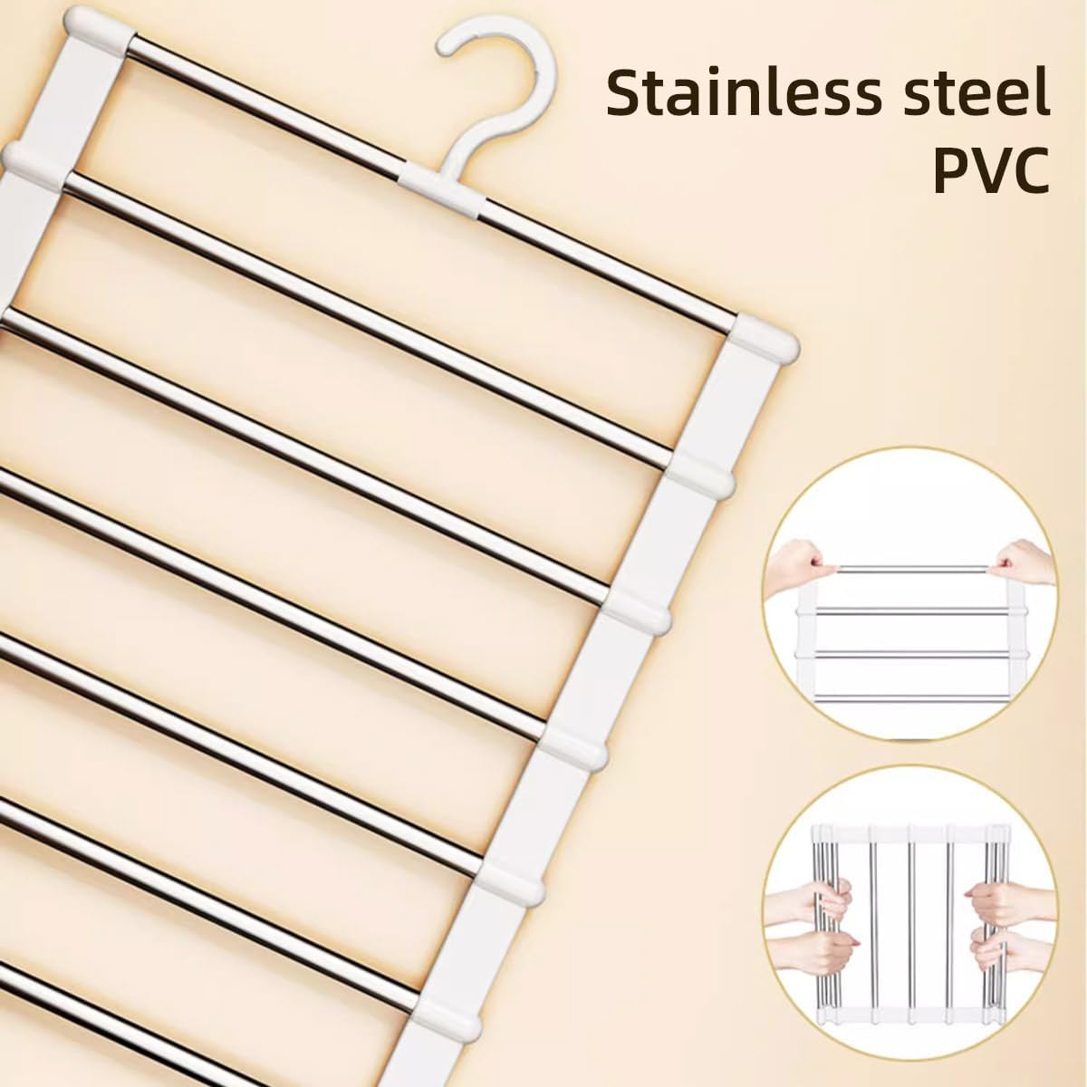 AIMALL 2PCS Multi-Layer Stainless Steel Pants Rack &ndash; 14.57"X19.29" Foldable Ladder Pants Organizer, Heavy Duty Traceless Hanger for Space-Saving Closet Storage, Holds up to 6 Pairs of Pants image number 5