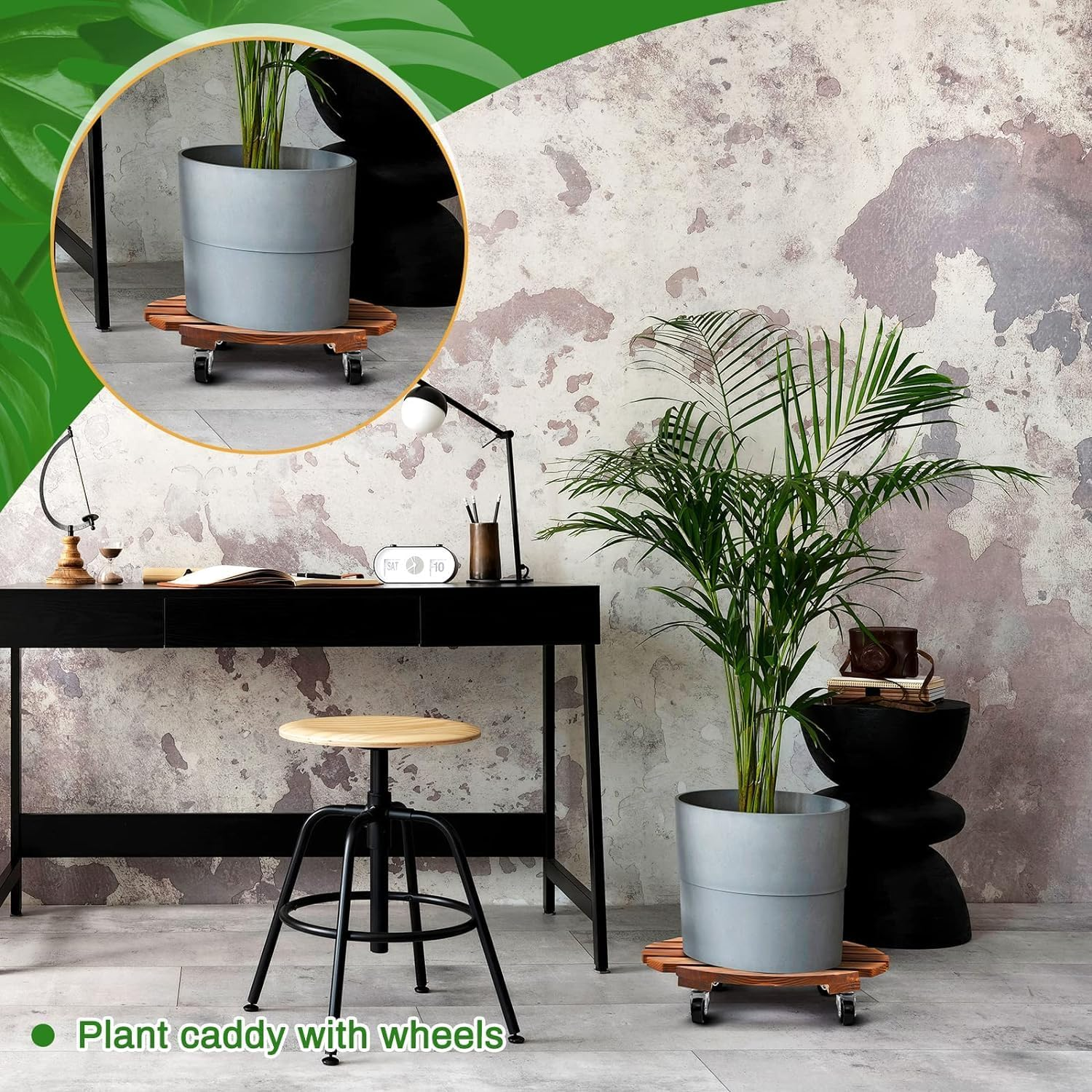 2 Pack 16 Inch/30 Cm Wooden Plant Stand with Lockable Wheels 100KG Heavy Duty Rolling Plant Stand Plant Roller with Casters Strong Plant Roller Dolly Base for Outdoor Indoor image number 2