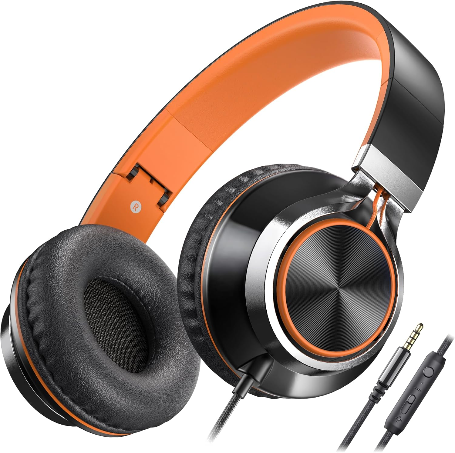 AILIHEN C8 Folding Headphones with Microphone and Volume Control for Cellphones Tablets Android Smartphones Laptop Computer Mp3/4 (Black/Orange)