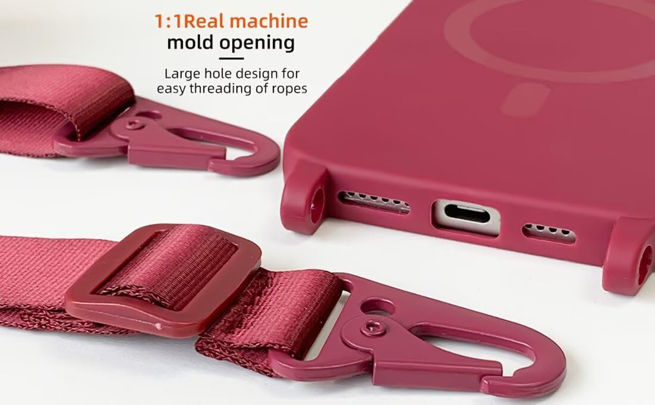 Crossbody Case Compatible with Iphone 16E,Wireless Charging Shell with Adjustable Neck Cord Lanyard Strap,Red image number 5