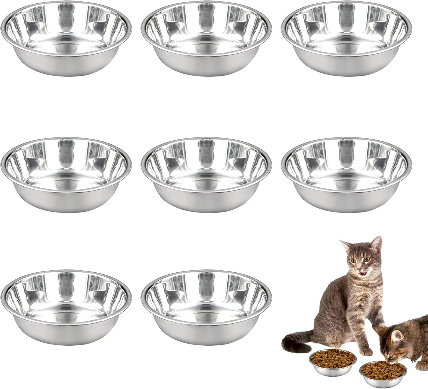 8Pcs Stainless Steel Cat Bowls for Indoor Cats, 5.5" Metal Cat Bowl Small Dog Water Bowl, 12 OZ Cat Food Bowl Shallow Pet Bowls, Easy to Clean Cat Dishes for Food and Water (8Pcs) image number 3