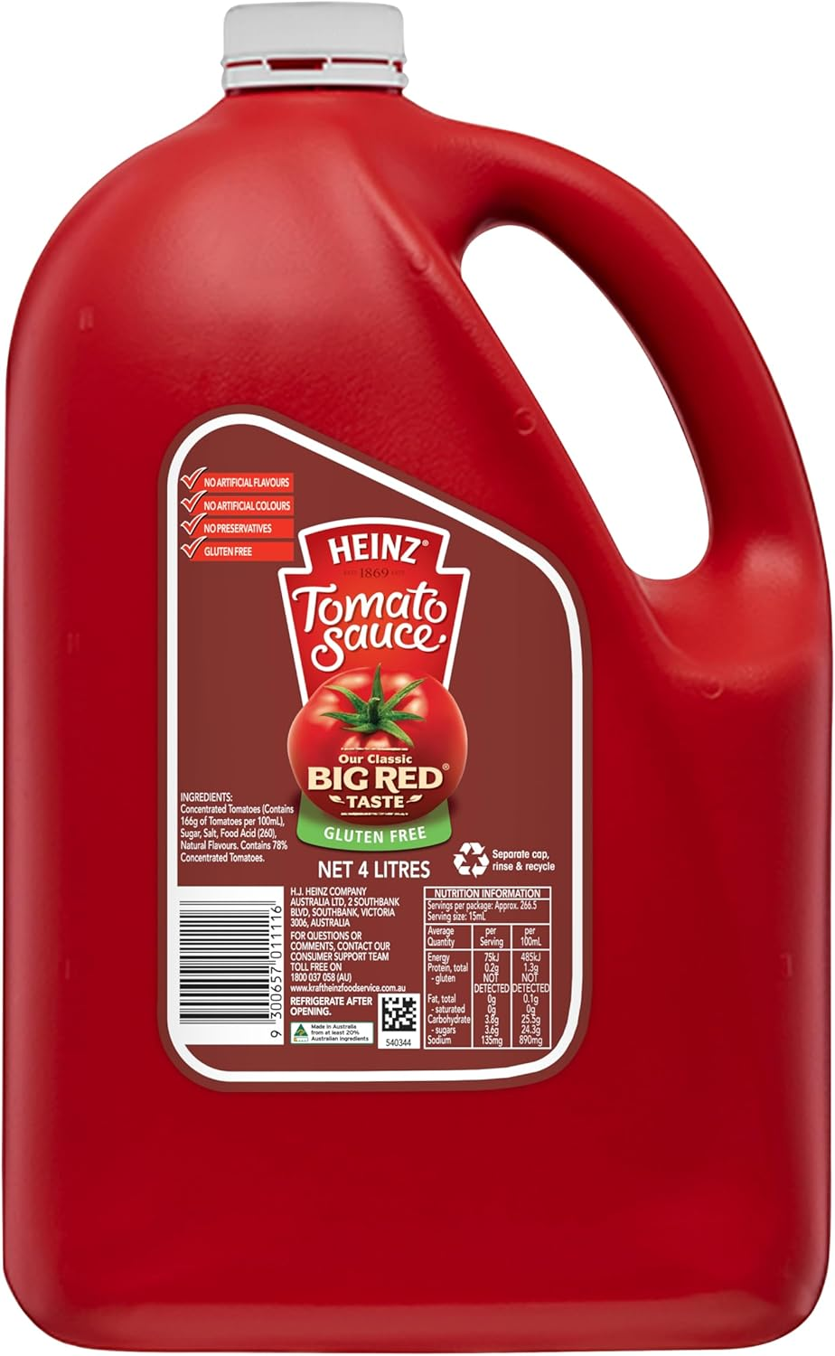 Heinz Tomato Sauce Big Red Dipping and Spreading Condiment Catering Bulk Bottle 4L image number 3