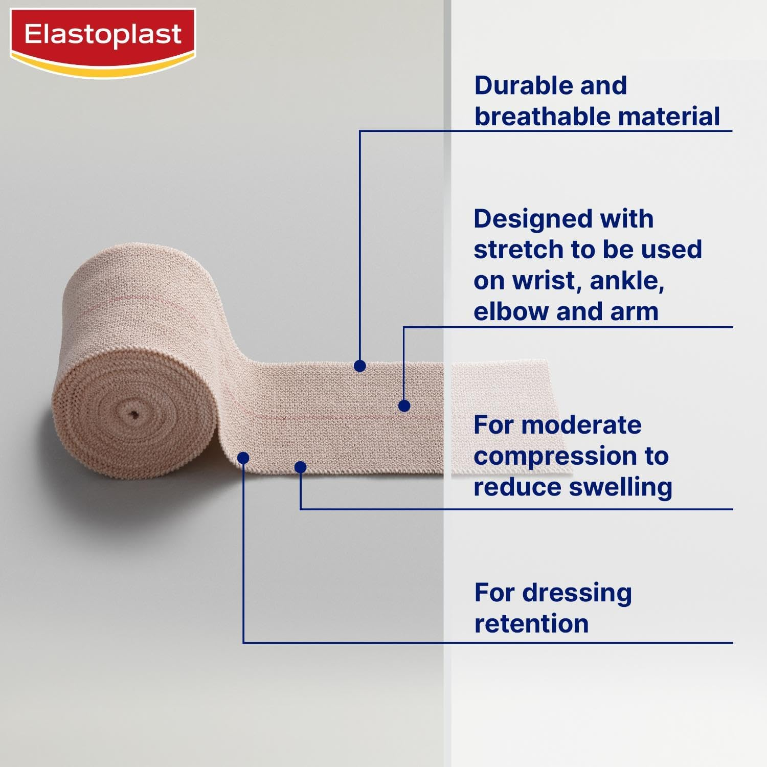 Elastoplast Crepe Bandage Heavy Weight - Unstretched 7.5Cm X 2.3M (1 Roll) | Moderate Compression | Supports Strains & Sprains | Helps Reduce Swelling | Ideal for Ankle, Wrist, Hand & Elbow Strapping image number 3