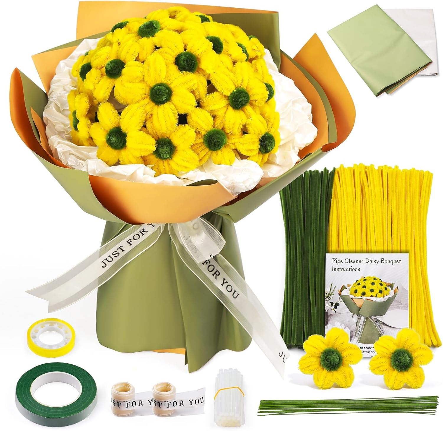 Pipe Cleaners Craft, Pipe Cleaners Craft Supplies 250PCS, Little Daisies Flower Making Kit with Instructions for Adults DIY Arts Crafts Wedding Bouquet Party image number 2