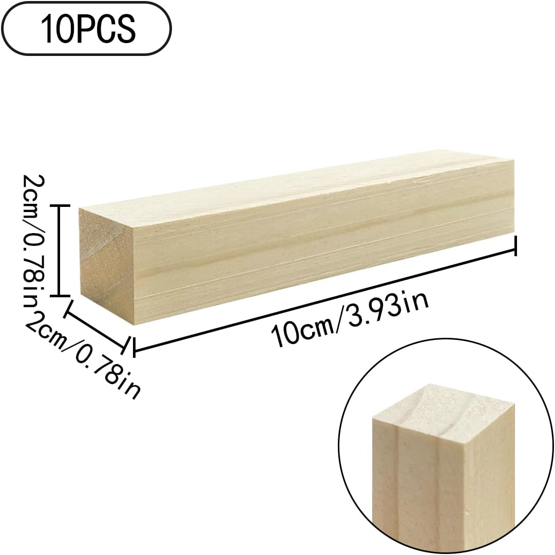 HAIKING Basswood Wooden Blocks, 10 PCS Rectangular Unfinished Wooden Craft for Carving, Whittling (10 X 2 X 2Cm/3.93 X 0.78 X 0.78In) image number 2