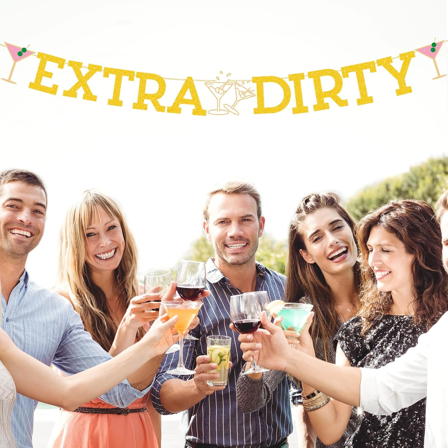 BOXOB Extra Dirty Martini Banner, 9.8 Ft Gold Bachelorette Party Decorations Glitter Letter Banner Garland Pre-Strung Birthday Sign Backdrop for Bridal Shower Martini-Themed Party Decorations image number 3