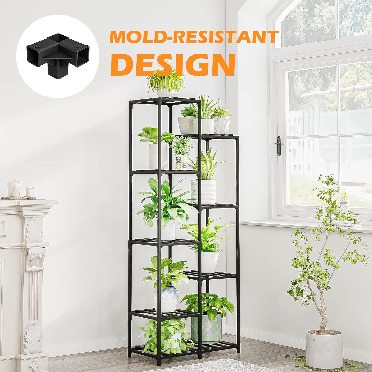 Bamworld Black Plant Stand Outdoor Tall Plant Shelf Indoor Corner Plant Shelf Flower Stands for Living Room Balcony and Garden (9 Pots Rectangle ) image number 4