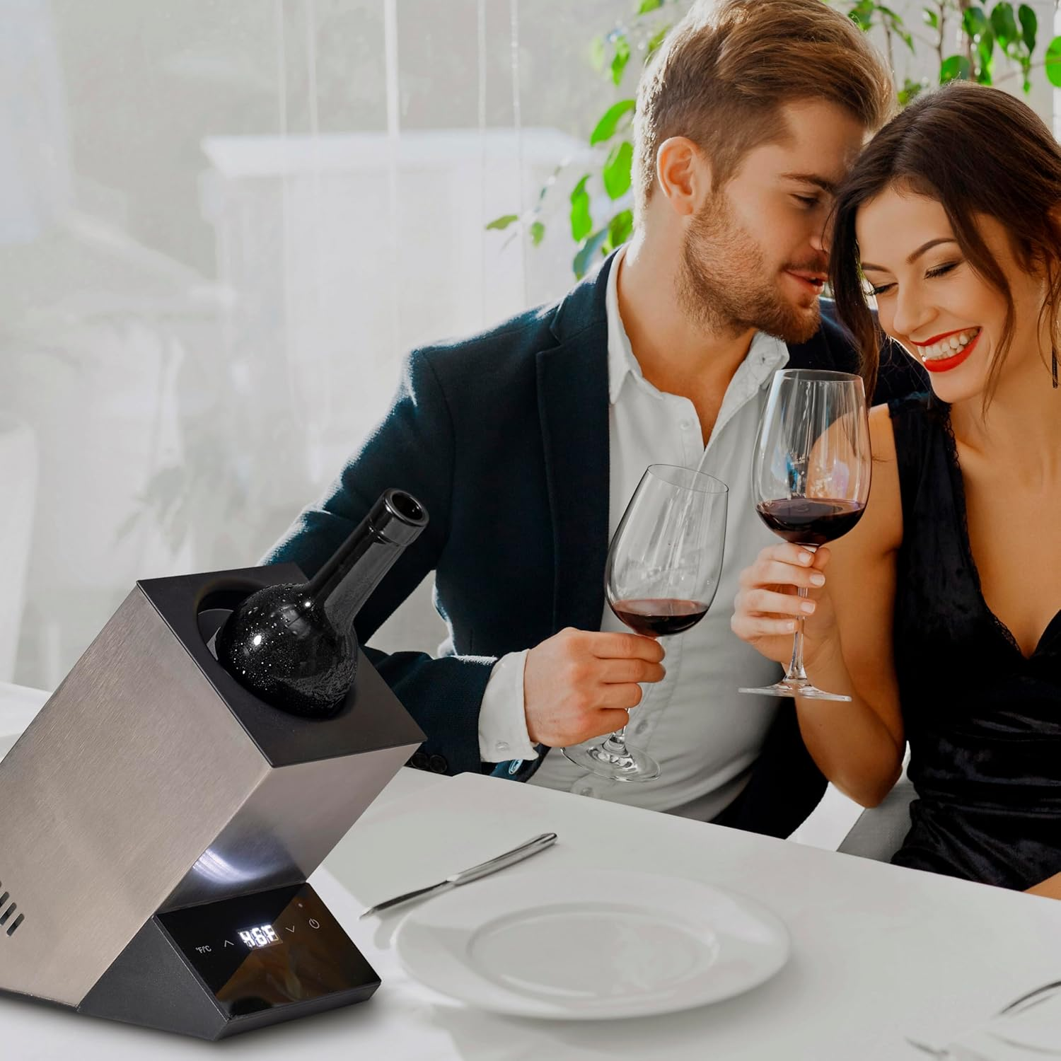 Wine Chiller Electric,Cobalance Chillers Bucket for 750Ml Red & White or Some Champagne,Stainless Steel Single Bottle Iceless Cooler,Kitchen Bar RV Accessory,Gift Lovers &lrm;Stainless 1 Bottle