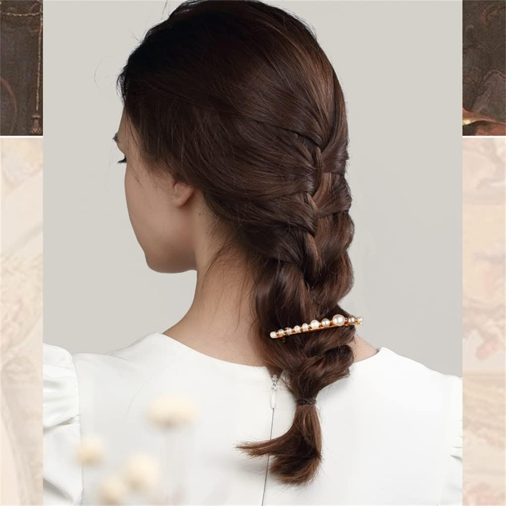 Crystal Hair Accessories,Clips Hairpins,Clip Plate,Pearl Praise Series Hairpin Baroque Back Head Press Clip One-Word Hairpin Women'S Plate Hairpin Headwear (Color : A, Size : 8.1 * 1.1Cm) image number 6