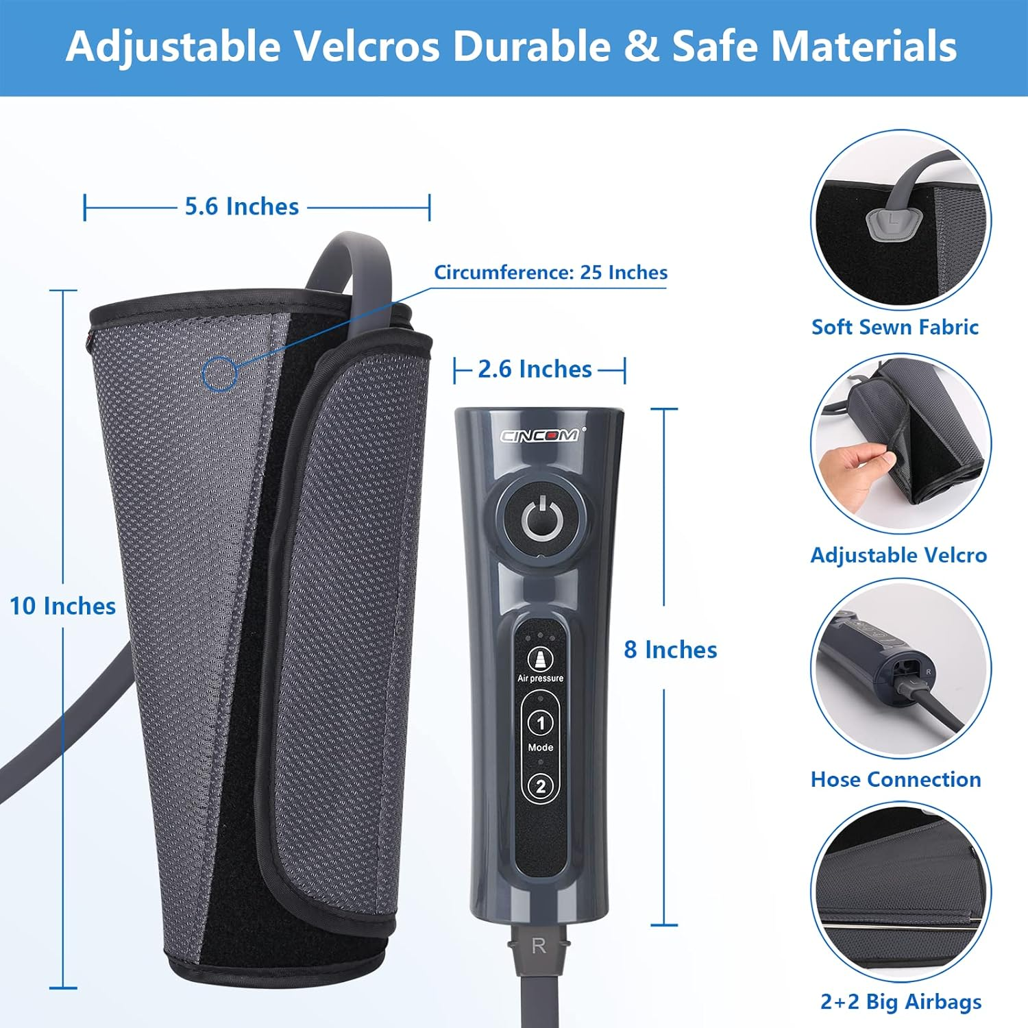 CINCOM Leg Massager for Circulation Air Compression Calf Wraps for Foot Calf & Arm Relaxation and Helpful for RLS and Edema and Muscles Relaxation