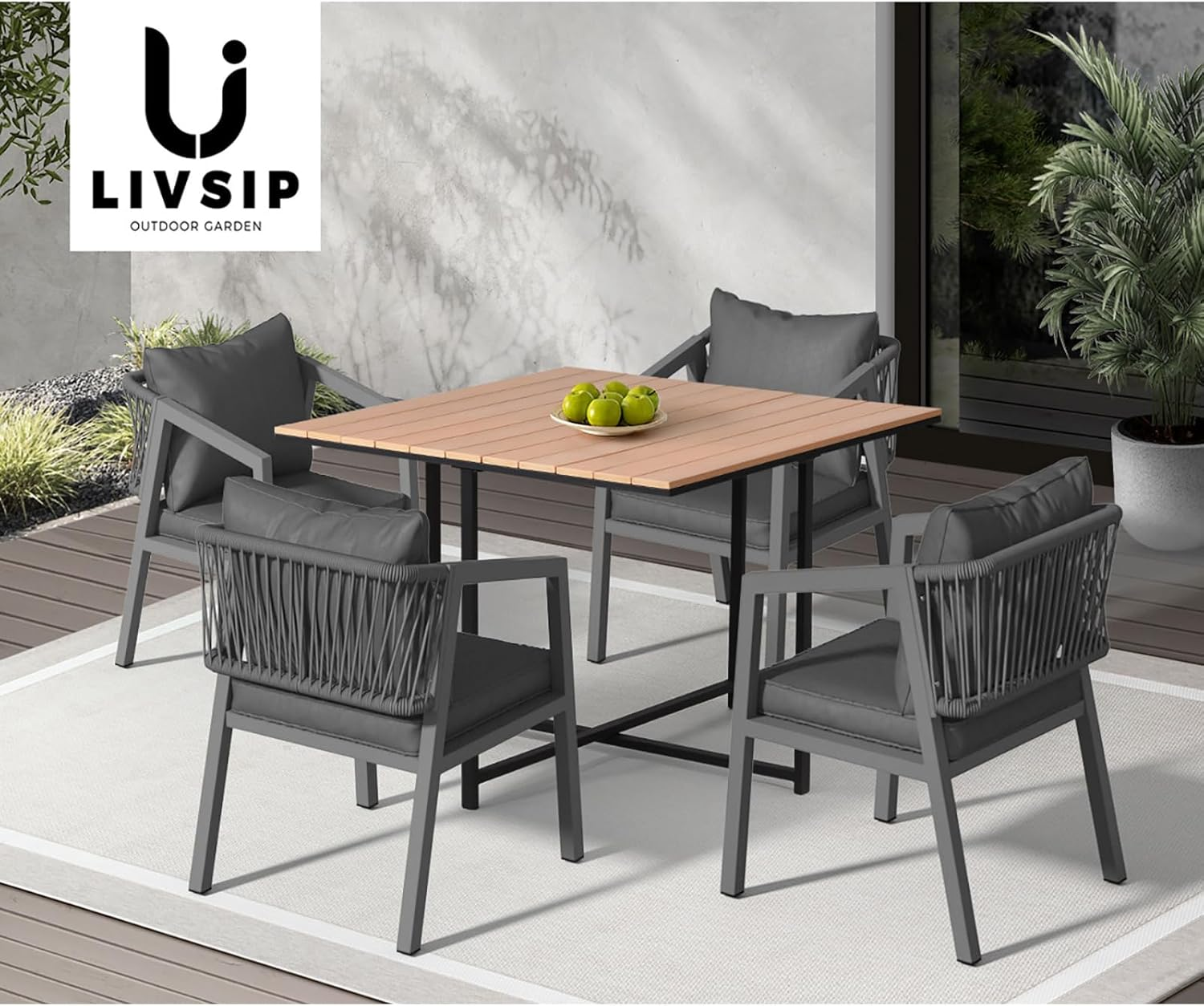 Livsip Outdoor Dining Set 5Pcs Outdoor Furniture Garden Patio Table and Chairs with Cushion image number 6