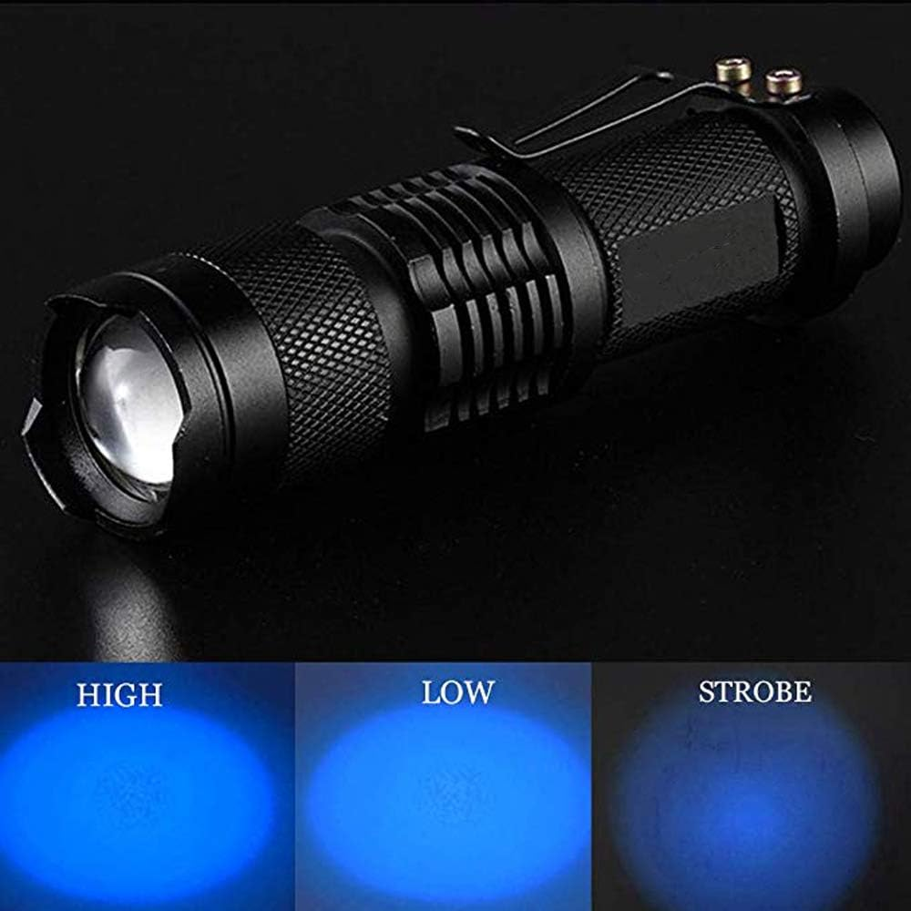 Blue Torch, WESLITE Blue Light Mini Torch Blue Beam LED Flashlight Torches 3 Modes Zoomable with Clip Long Range for Night Fishing Hunting(Battery Not Included) image number 1