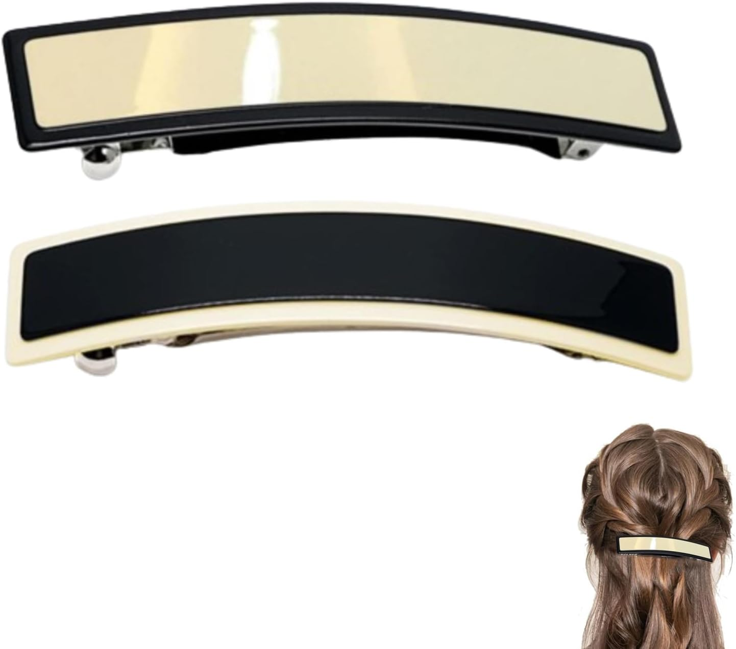 Jjiaolinin Rectangular Hair Clips, Pack of 2 French Hair Clips, Women'S Classic Hair Clip, Automatic Classic Hair Clips for Fine and Medium Thick Hair, Vintage Hair Accessories for Women image number 1