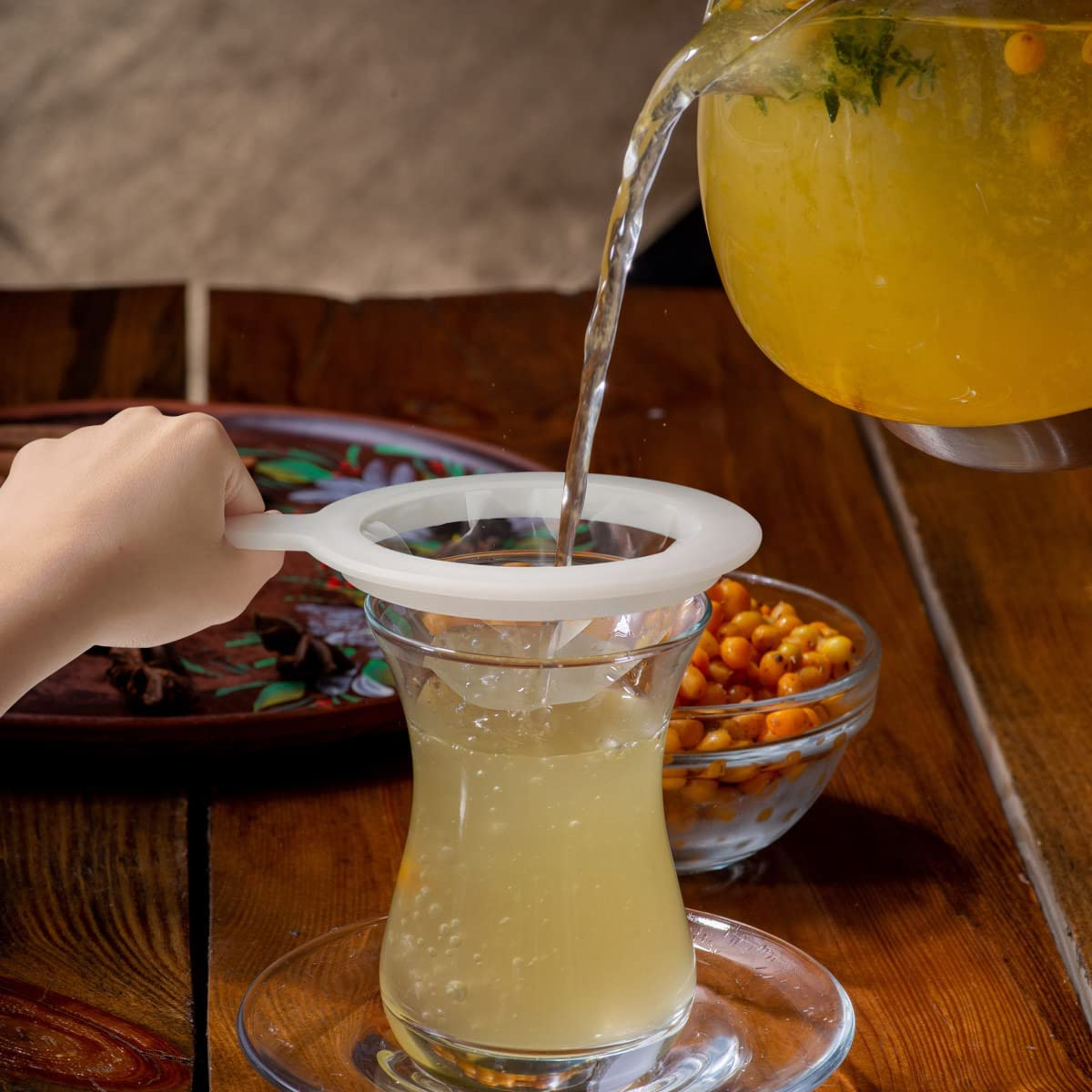 200 Mesh Food Filter Strainer, Reusable Fine Mesh Strainer, Nylon Mesh Sieve Plastic Food Strainer with Handle, Ideal for Filtering Coffee, Juice, Oils, Soy Milk image number 4