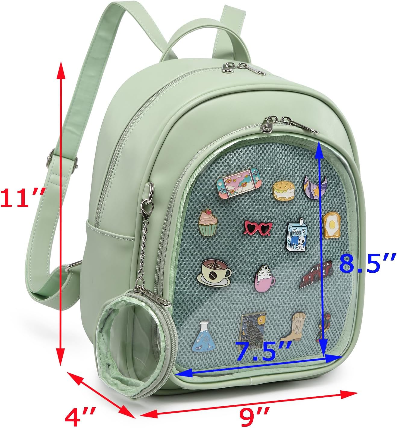 CHERRY SAUCE Kawaii Backpack PU Leather Ita Bag Aesthetic Cute Purse Pin Display - Black image number 7