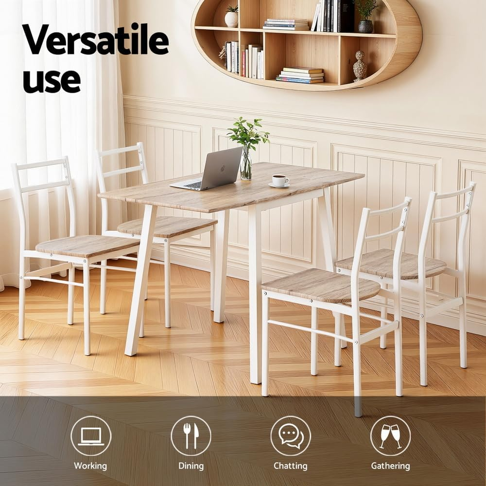Artiss Dining Table and Chairs Set of 5, Modern Kitchen Furniture Foldable Functional Desk Set, Space-Saving Furniture for Apartment, Restaurant, Natural and White image number 4