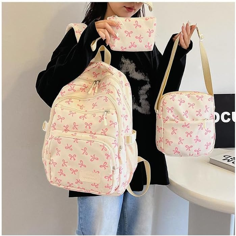 3PCS Bow School Bags for Girls, Cute Bows Backpack Set for School, Girls School Bag and Lunch Box Set, Kawaii Rucksack for Teenage Secondary Primary Middle School - A2 Bow Blue image number 5
