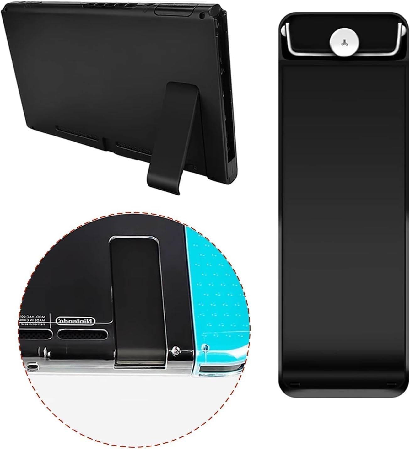 Switch Back Stand Replacement, 4Pcs Upgraded Durable Kickstand for Switch Console, anti Slip Stable Handheld Mode Support, Easy Installation Replacement Parts, Black image number 4