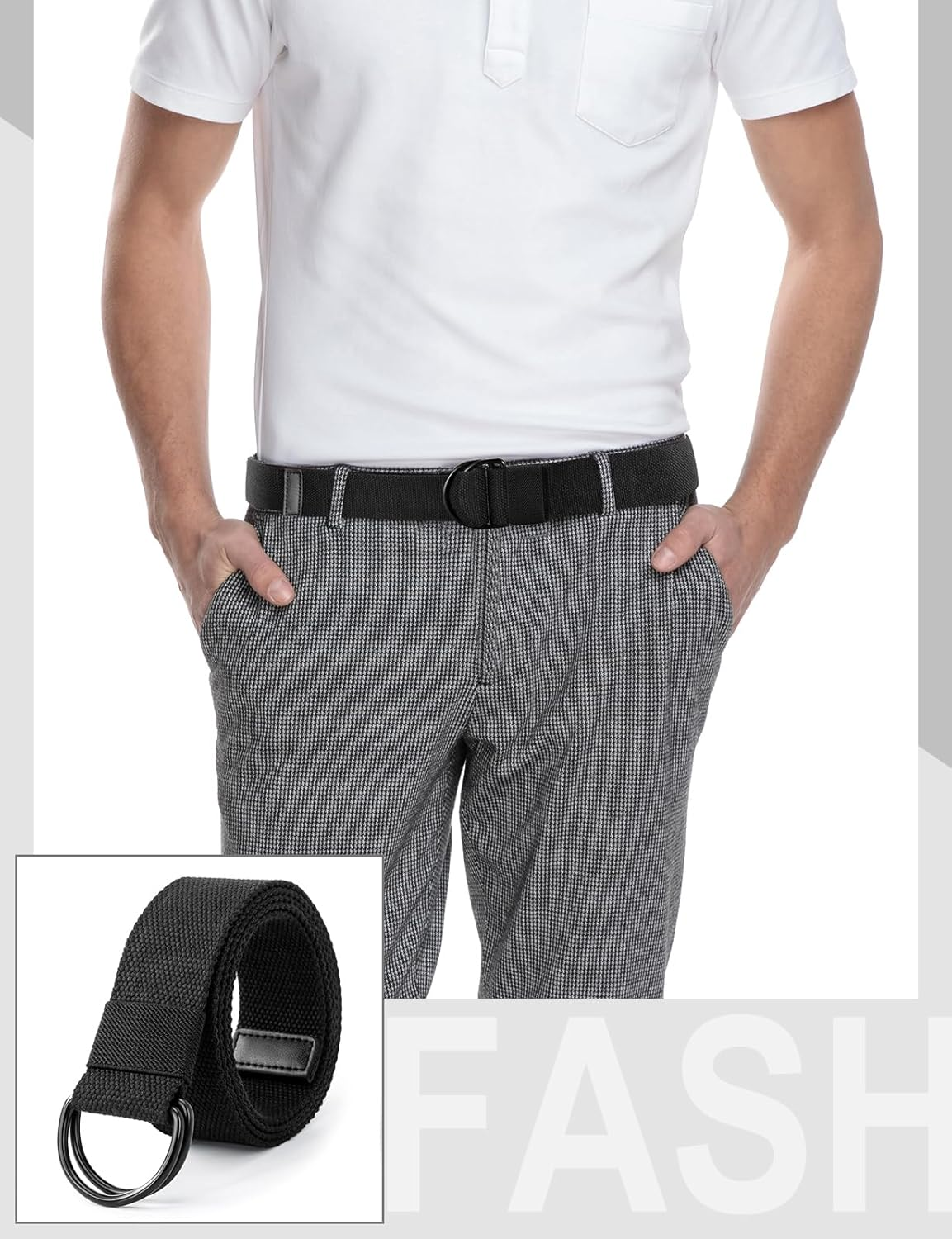 LXMY Belts for Men,Canvas Belt Men,Mens Adjustable Fabric Belt,Black Double D Ring Belt,Holeless Belt Suitable for Leisure and Travel image number 3