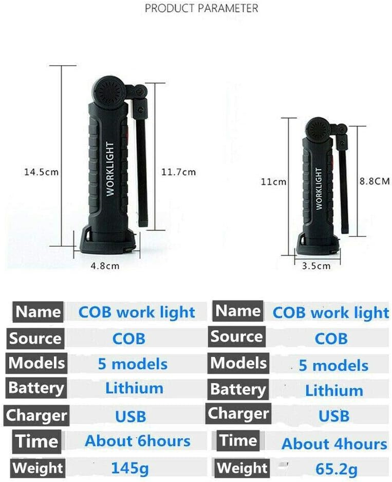 Rechargeable COB LED Hand Torch Flashlight Work Light Cordless Magnetic 1/2X (1X Big) image number 1