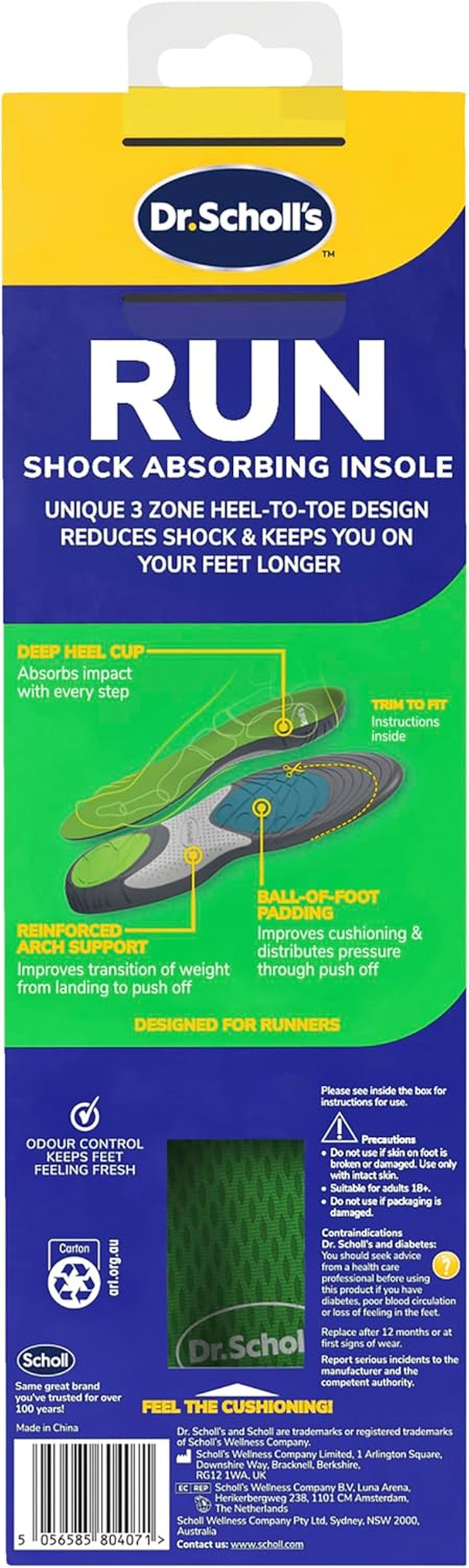 Dr. Scholl'S Run Shock Absorbing Insoles | Helps Prevent and Relieve Knee Pain, Shin Splints and Plantar Fasciitis | Designed for Runners, Arch Support Insoles for Running & Jogging | 1 Pair (Large) image number 6