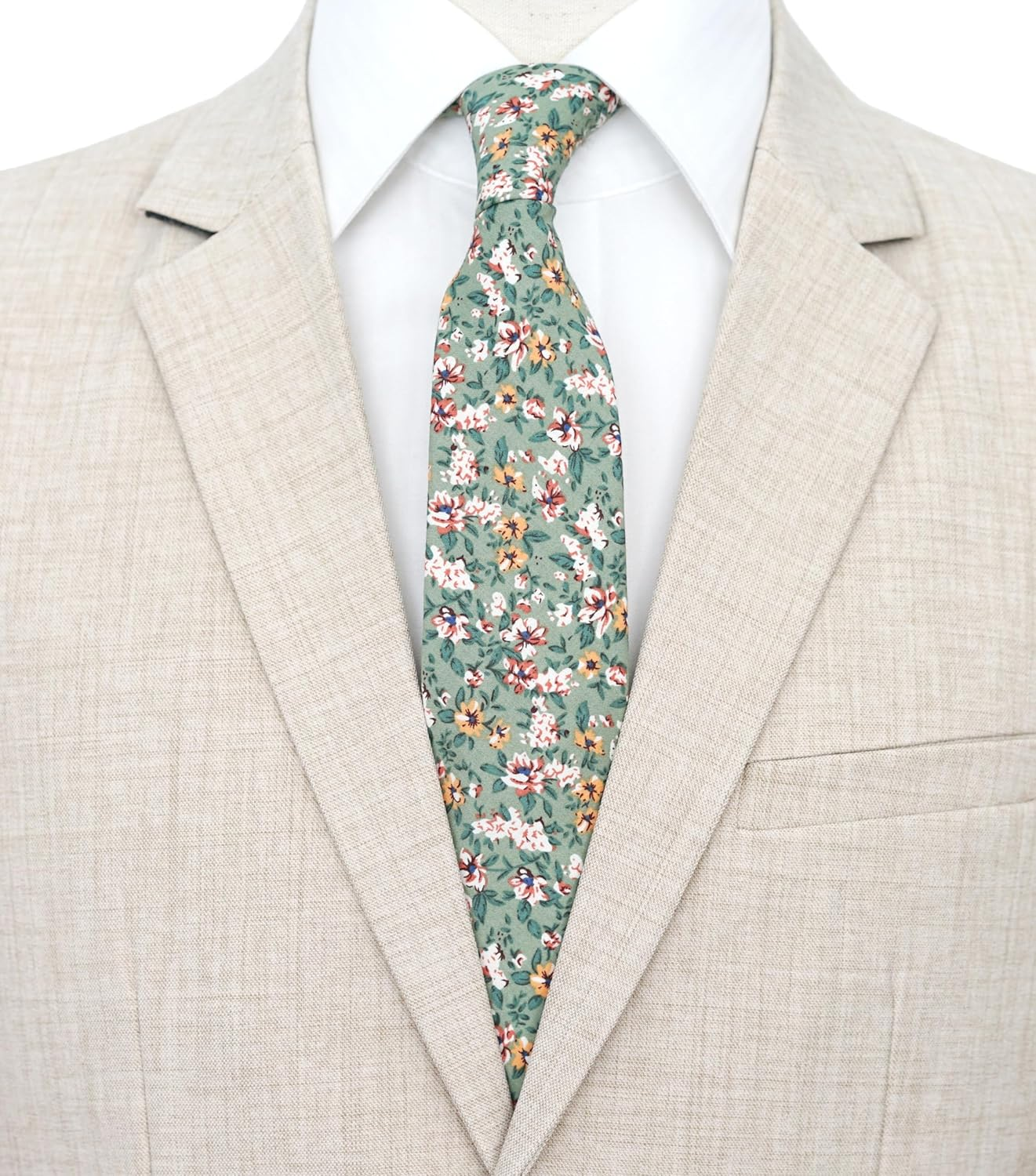 BELLUNO Floral Skinny Tie for Men, Print Flower Necktie for Wedding, Groomsmen, Missions, Dances, Cotton Slim Tie + Gift Box - Baby Pink image number 2