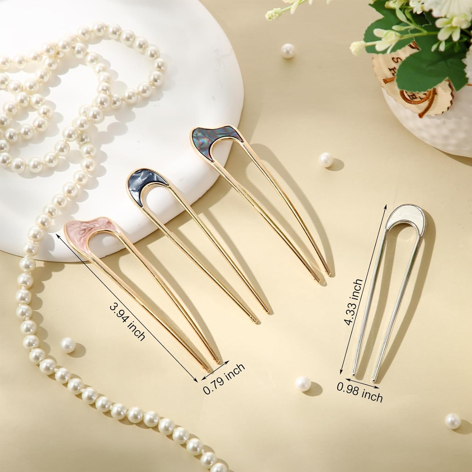 Chuangdi 4 Pieces U Shaped Hair Fork Vintage Metal Hair Pin Stick Elegant Headdress Accessory for Woman Girl(U Gold and Silver) image number 5