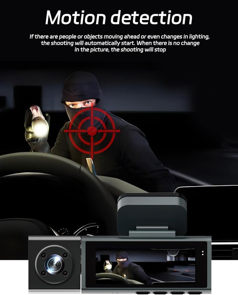 3 Channel Dash Cam Front and Rear inside for Cars, Full UHD Car Camera Front Rear with 32GB Card, Car Camera with IR Night Vision, 170&deg;Wide Angle, G-Sensor, 24H Recording, Loop Recording image number 3