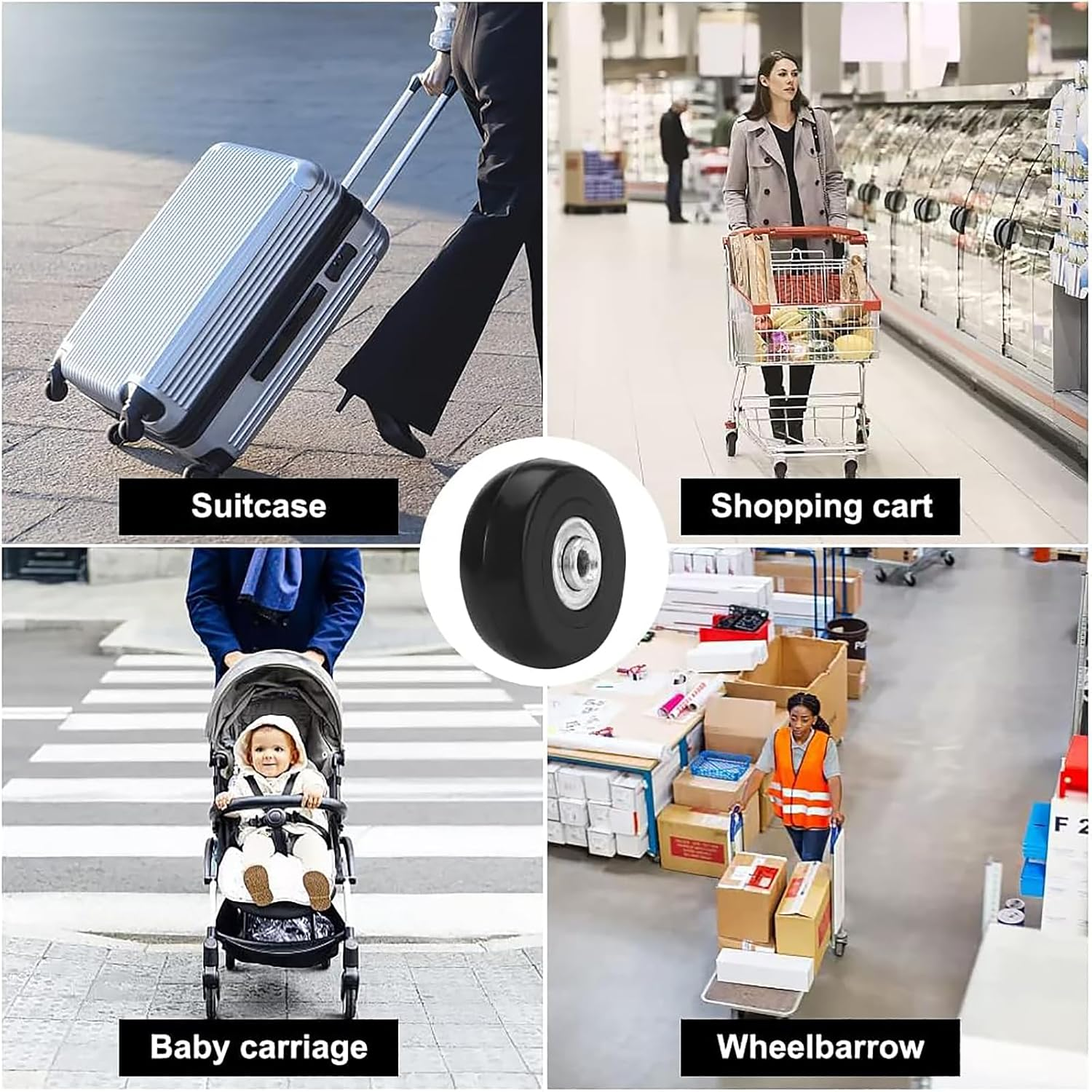 Pack of 4 Suitcase Wheels Replacement Wheels, Universal Luggage Suitcase Replacement Wheels, 50 X 18 Mm Rubber Luggage Suitcase Wheels, Suitcase Wheels Replacement Suitable for Suitcases, Trolleys, image number 3