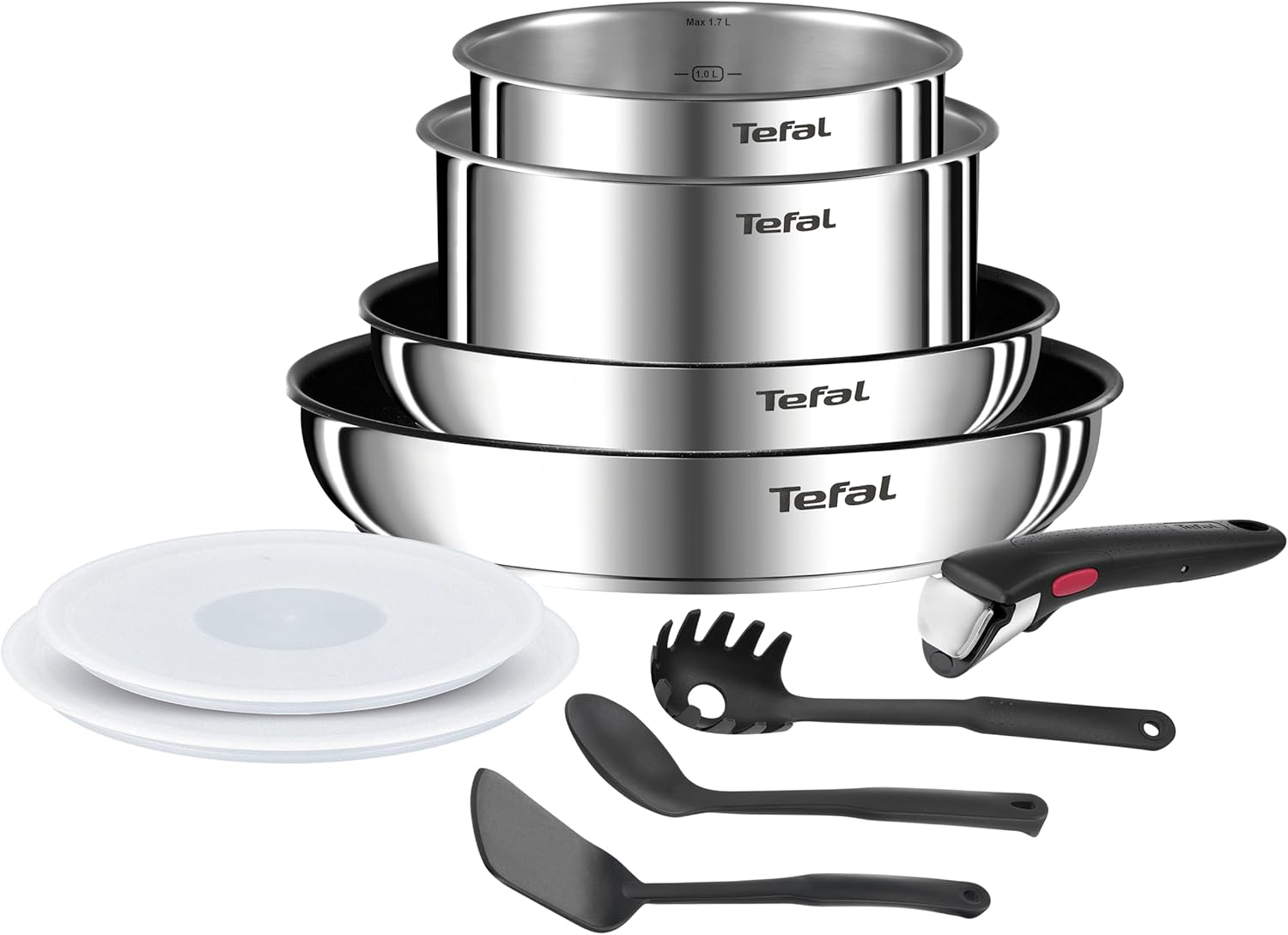Tefal Ingenio Emotion L8971S04 10-Piece Cookware Set, Pans, Pots, Airtight Lids, Removable Handle, Induction, Stainless Steel, Stackable, Non-Stick Coating, Dishwasher Safe image number 1