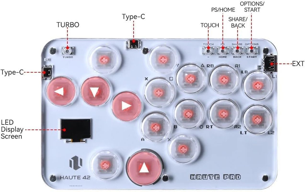 [Newest Ver. 2025] Haute42 S16 Leverless Arcade Stick Compatible with PC/PS4/PS3 (16 Button) : - NEW 2025 CRYSTAL Low-Profile Switches - Slim Form Factor - Custom Plate - RGB Lighting - USB Type C - White image number 4
