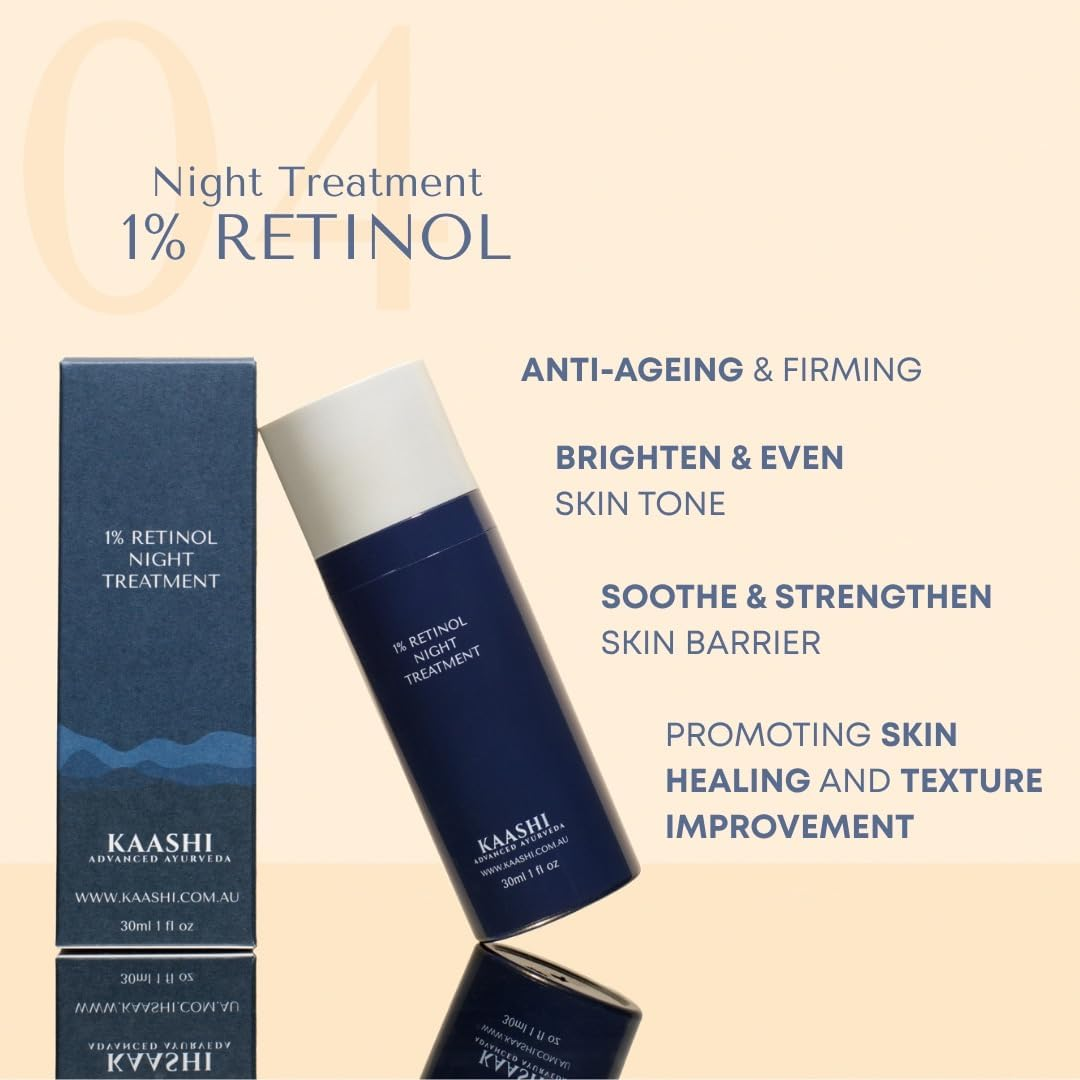 KAASHI Essentials Skincare Bundle &ndash; 4-Step Facial Kit with Cleanser, Brightening Serum, Retinol Night Treatment & Hydrating Moisturiser &ndash; Anti-Ageing, Acne Control, Glowing Skin Care Routine image number 5